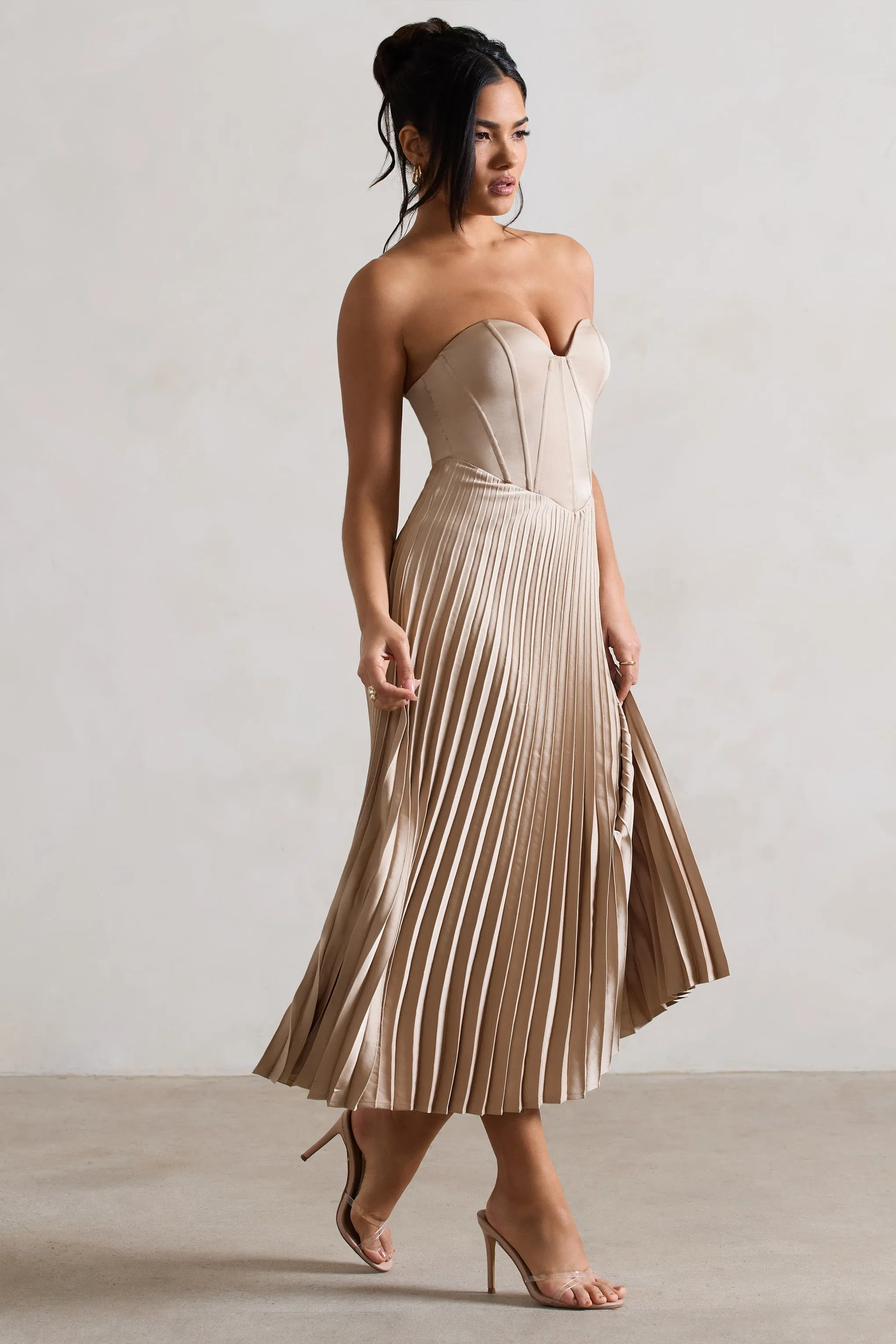 Bordeaux | Champagne Satin Corset Style Midi Dress sold by Club L London product image thumbnail 5