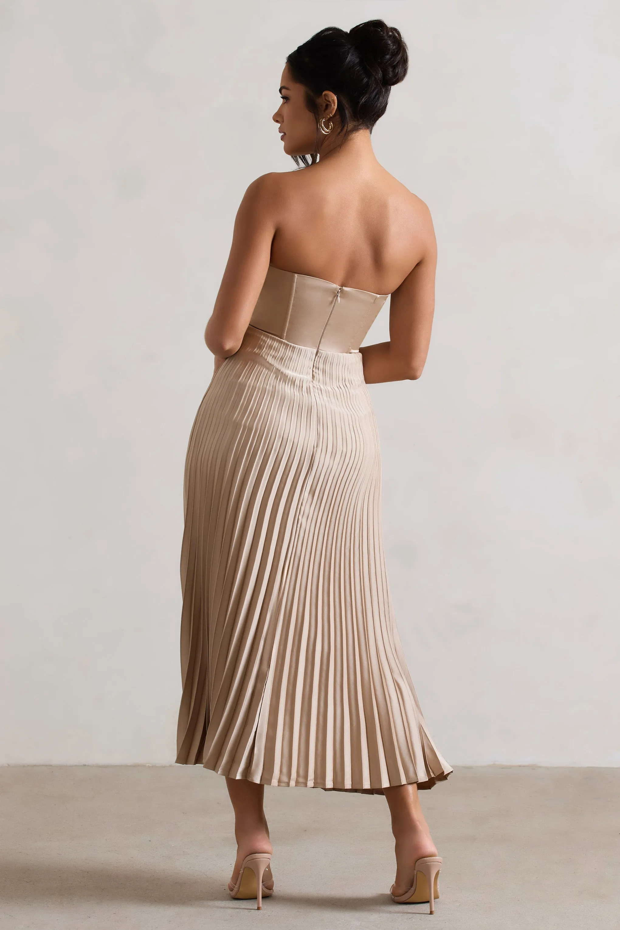 Bordeaux | Champagne Satin Corset Style Midi Dress sold by Club L London product image thumbnail 2