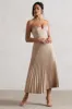 Bordeaux | Champagne Satin Corset Style Midi Dress sold by Club L London