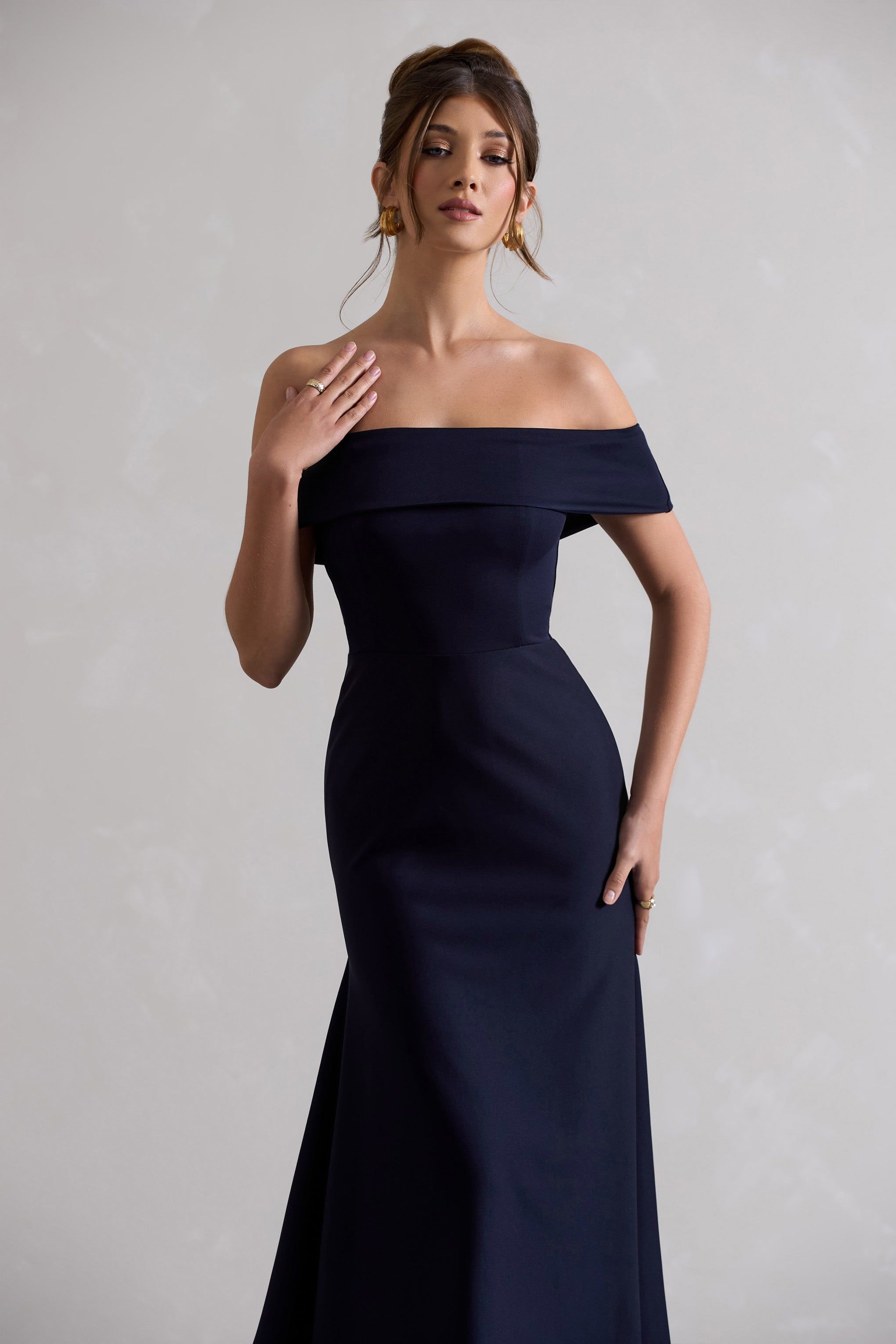 Windsor | Navy Bardot Maxi Dress sold by Club L London product image thumbnail 3