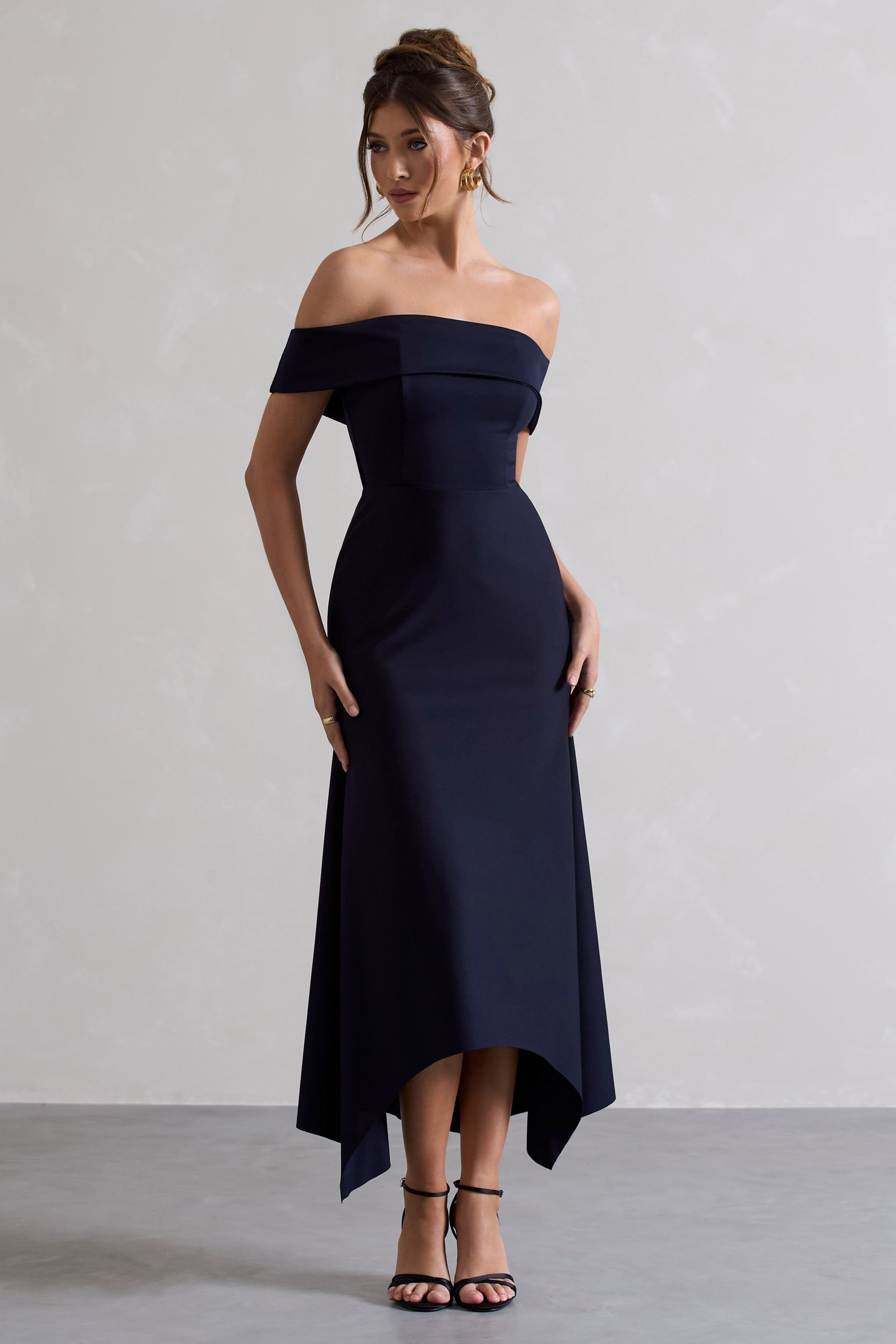 Windsor | Navy Bardot Maxi Dress sold by Club L London