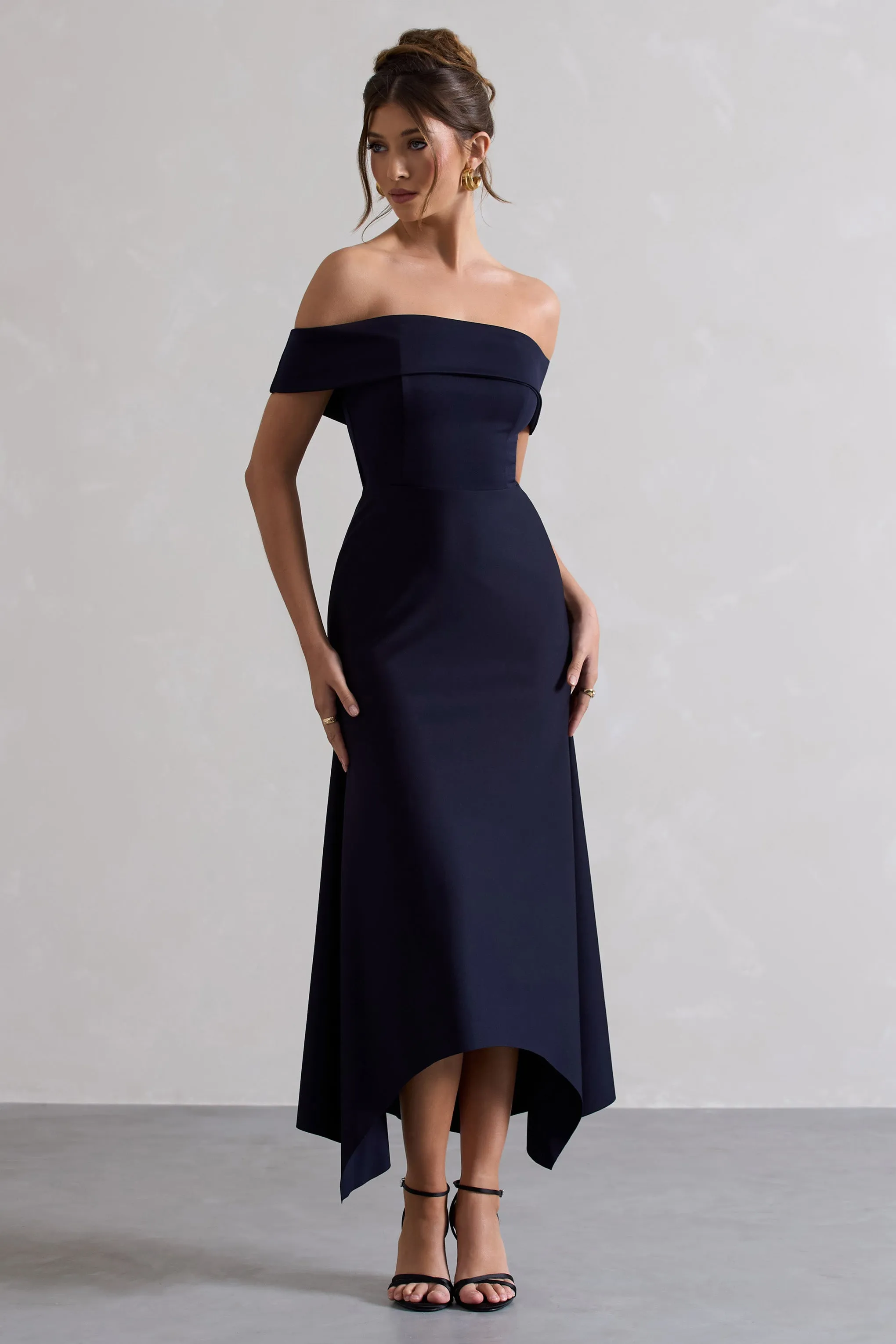 Windsor | Navy Bardot Midi Dress sold by Club L London