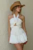 Georgi | White Broderie Ruffled Halter-Neck Playsuit With Corsage sold by Club L London