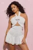 Georgi | White Broderie Ruffled Halter-Neck Playsuit With Corsage sold by Club L London