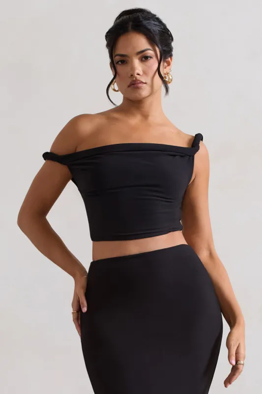Sami | Black Twisted Asymmetric Crop Top sold by Club L London