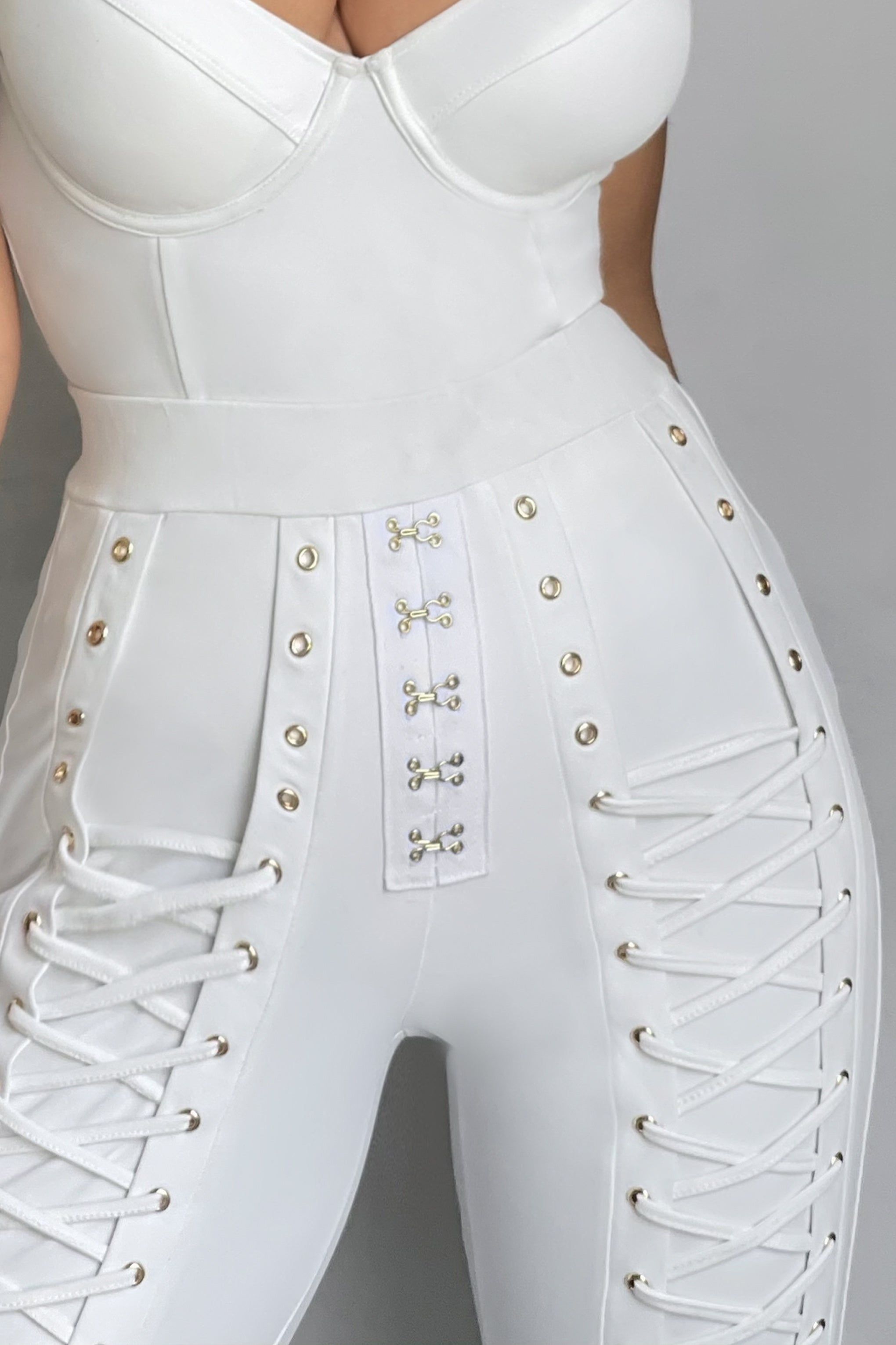 Lace Me Up | White Eyelet And Lace Up Detail Leggings sold by Club L London product image thumbnail 6