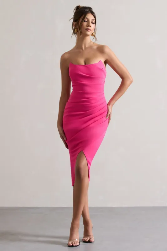 Soulmate | Hot Pink Bandeau Midi dress sold by Club L London