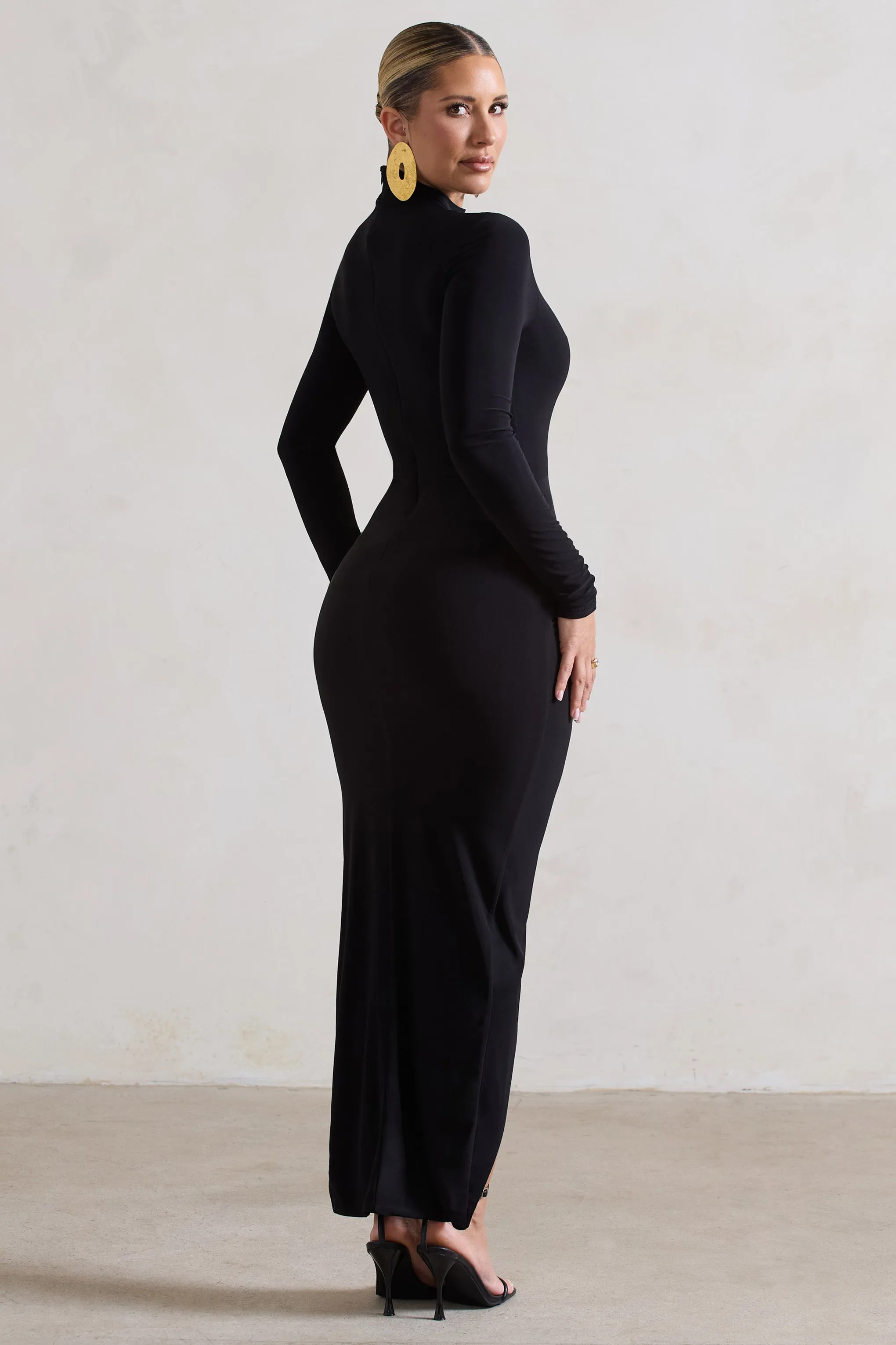 Soha | Black High-Neck Wrap Midi Dress sold by Club L London product image thumbnail 2