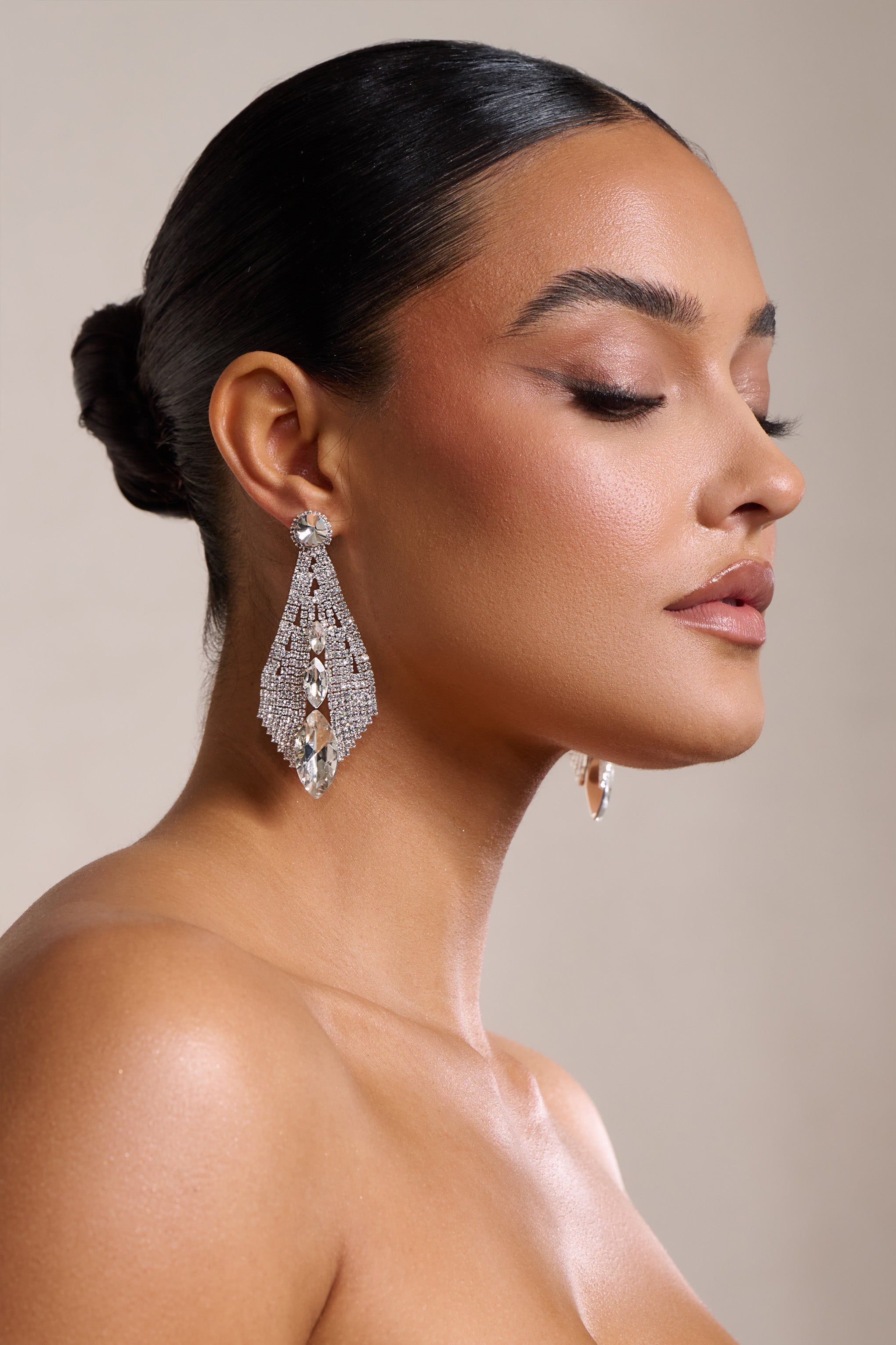 Delaney | Silver Diamante Teardrop Earrings sold by Club L London product image thumbnail 3