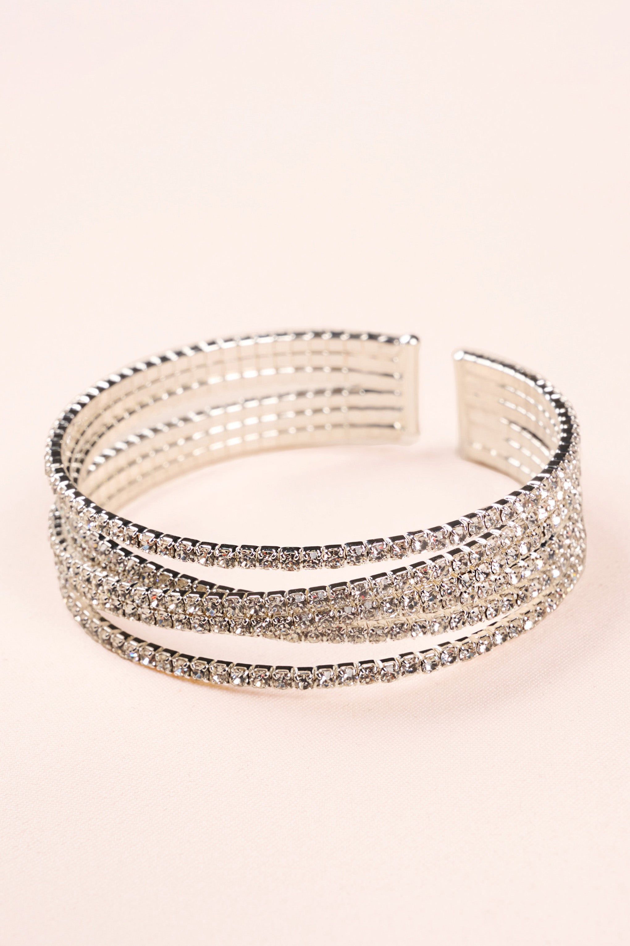 Florentina | Silver Diamante Layered Cuff Bracelet sold by Club L London product image thumbnail 3