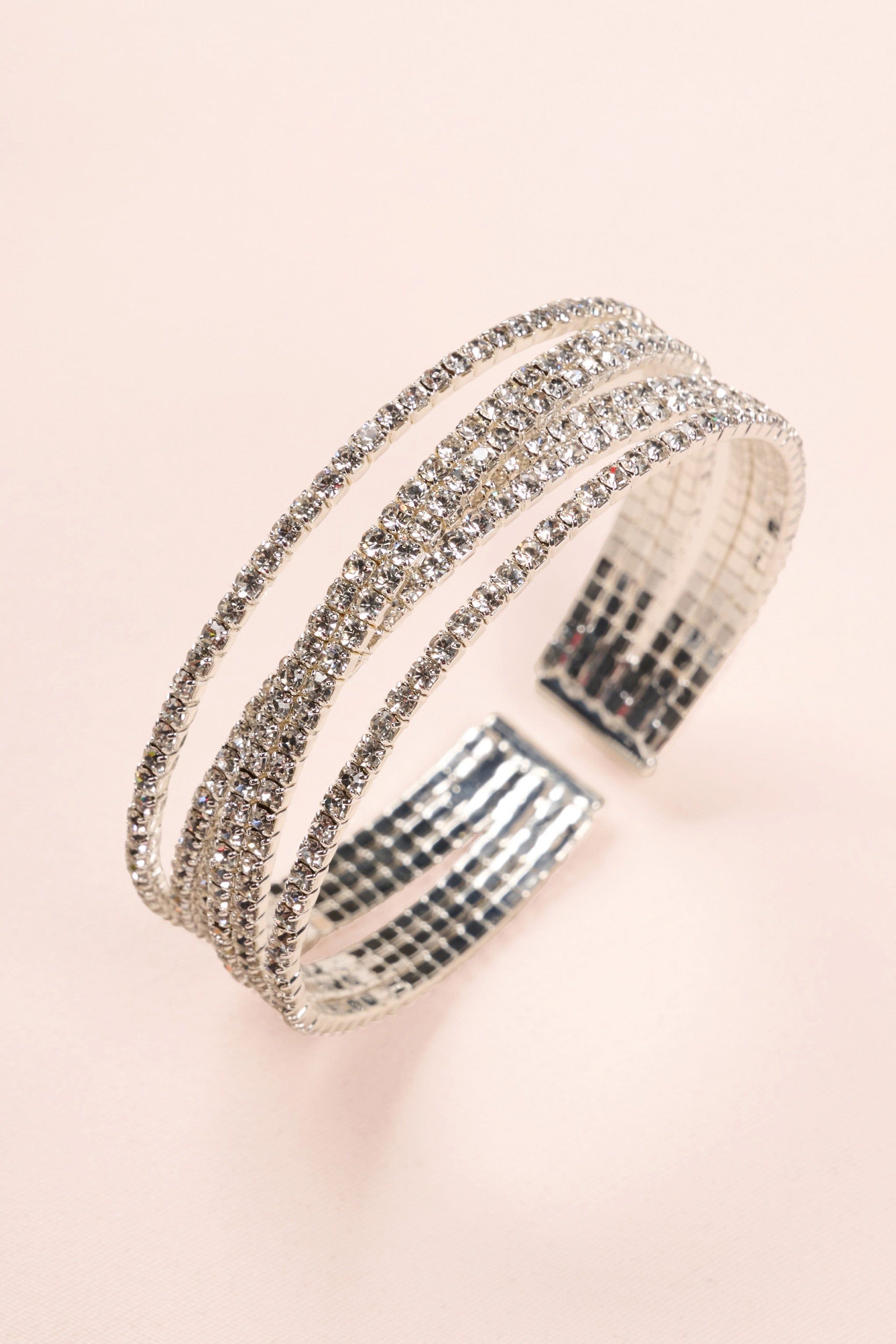 Florentina | Silver Diamante Layered Cuff Bracelet sold by Club L London product image thumbnail 4