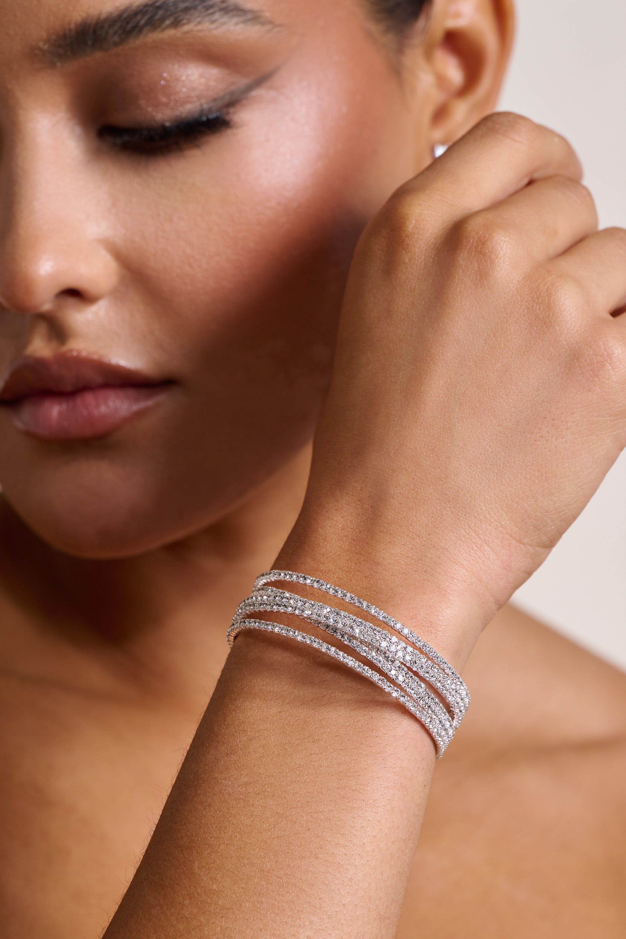 Florentina | Silver Diamante Layered Cuff Bracelet sold by Club L London product image thumbnail 2