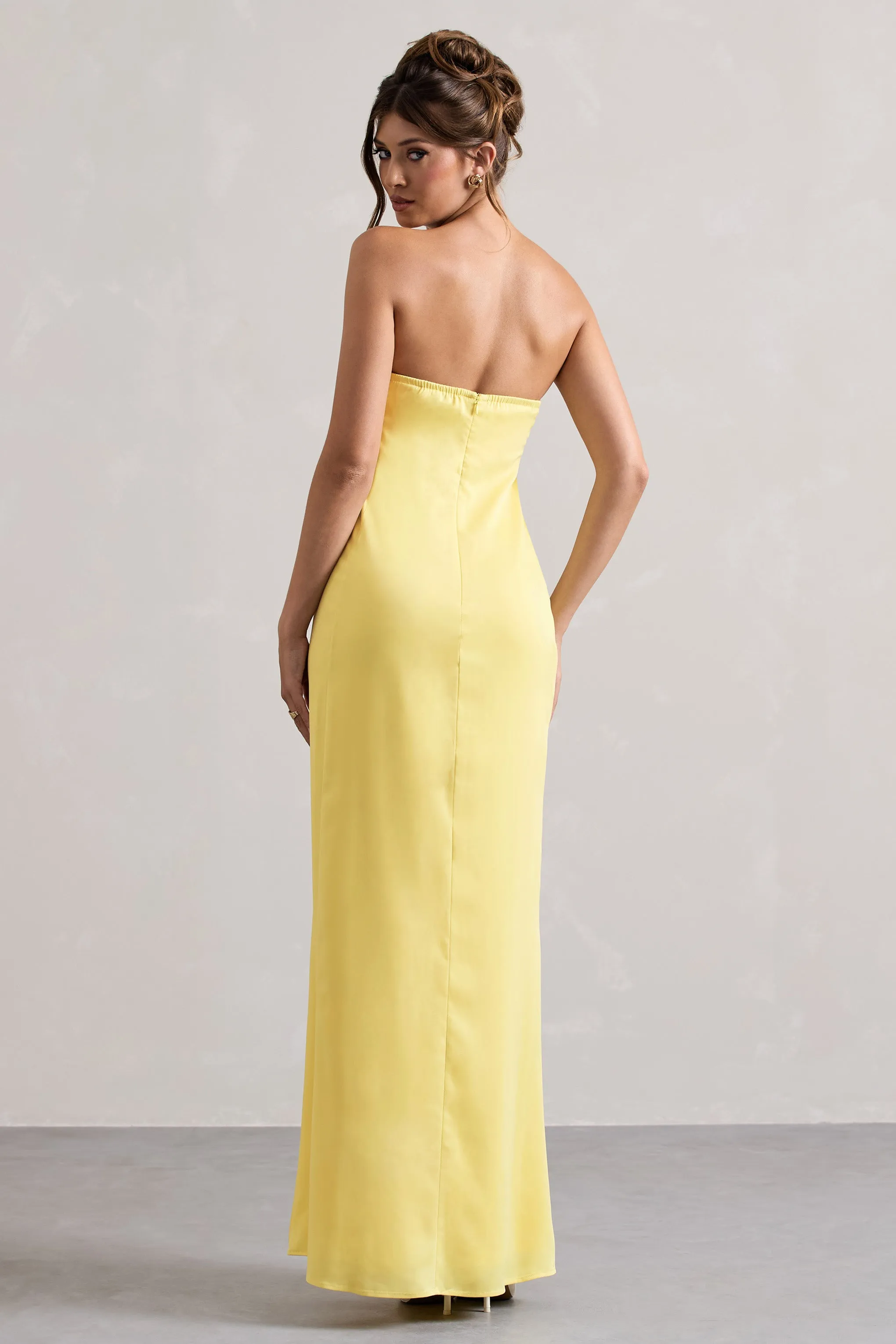 Azra | Lemon Satin Bandeau Maxi Dress sold by Club L London product image thumbnail 2