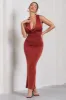 Finely Formed | Rust Red Ruched Cowl-Neck Bodycon Maxi Dress sold by Club L London