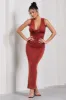 Finely Formed | Rust Red Ruched Cowl-Neck Bodycon Maxi Dress sold by Club L London