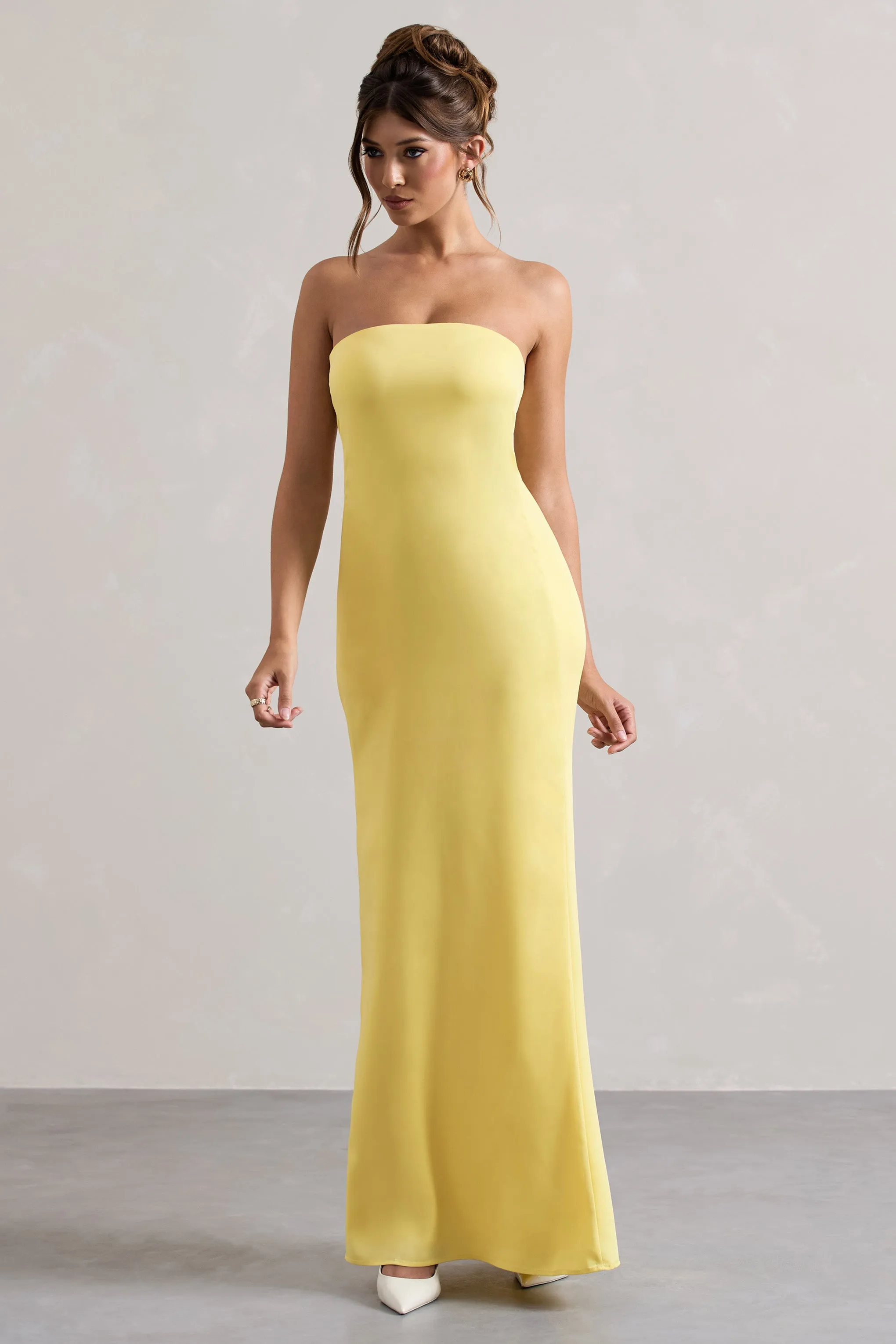 Azra Lemon Satin Bandeau Maxi Dress Parallel