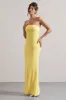 Azra | Lemon Satin Bandeau Maxi Dress sold by Club L London