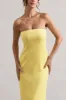 Azra | Lemon Satin Bandeau Maxi Dress sold by Club L London