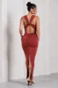 Finely Formed | Rust Red Ruched Cowl-Neck Bodycon Maxi Dress sold by Club L London