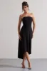 Ariela | Black Bandeau High-Low Midi Dress sold by Club L London