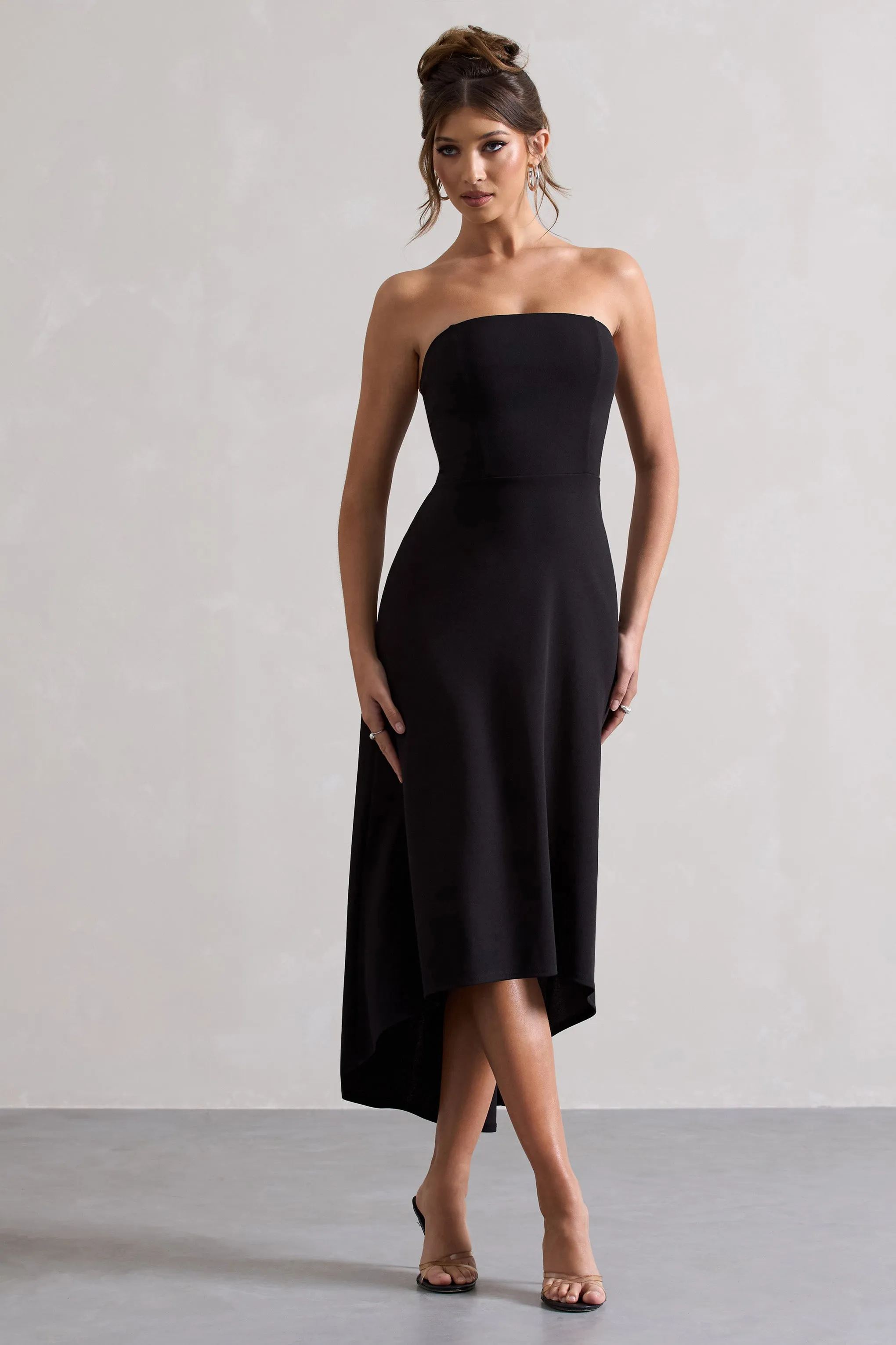 Ariela | Black Bandeau High-Low Midi Dress sold by Club L London product image thumbnail 4