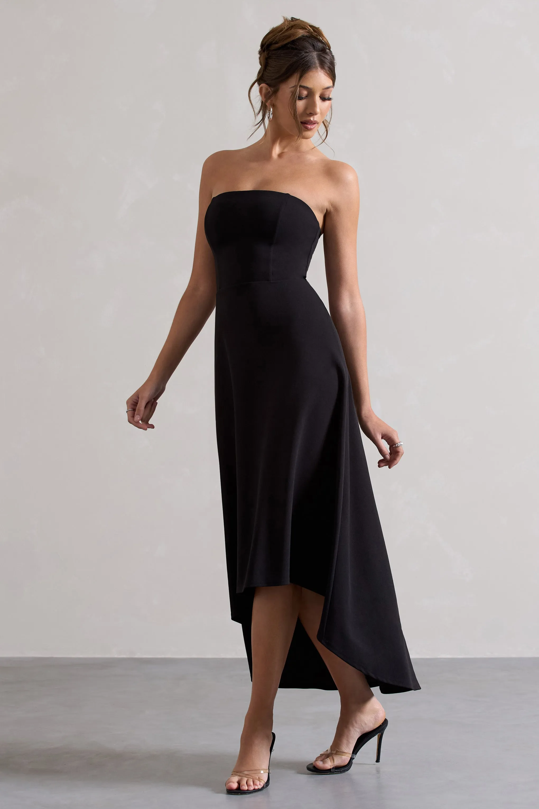 Ariela | Black Bandeau High-Low Midi Dress sold by Club L London product image thumbnail 5