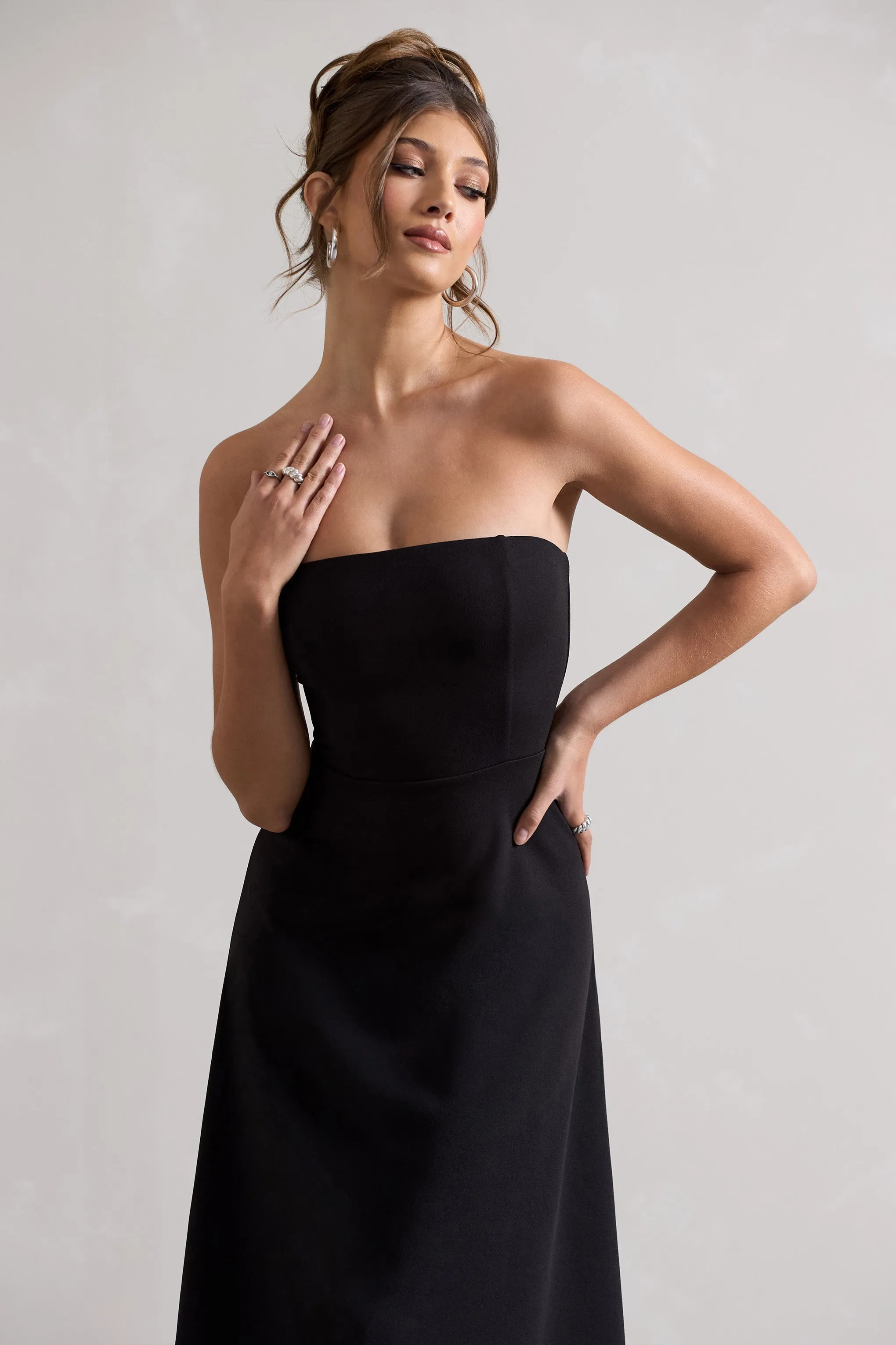Ariela | Black Bandeau High-Low Midi Dress sold by Club L London product image thumbnail 3