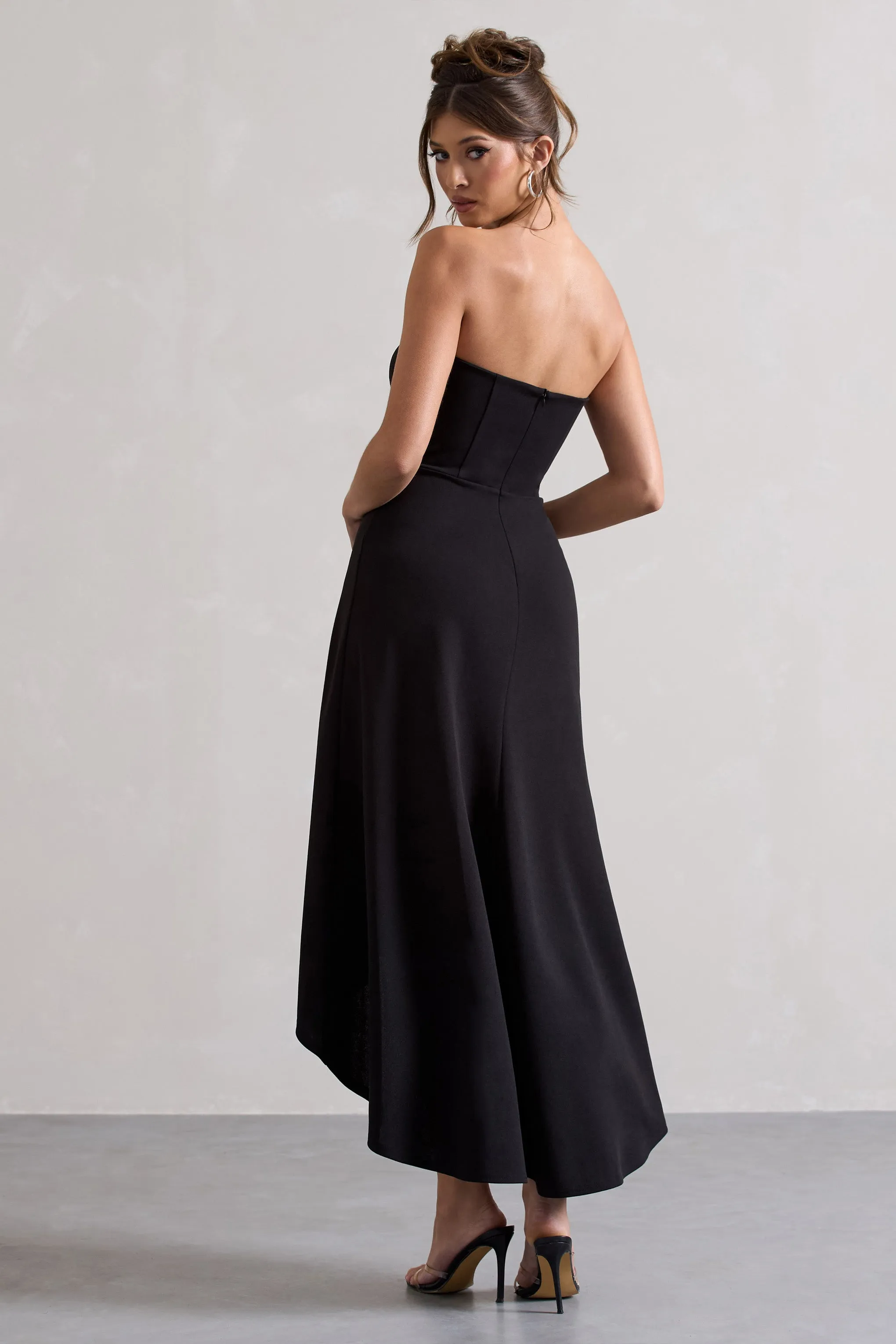 Ariela | Black Bandeau High-Low Midi Dress sold by Club L London product image thumbnail 2