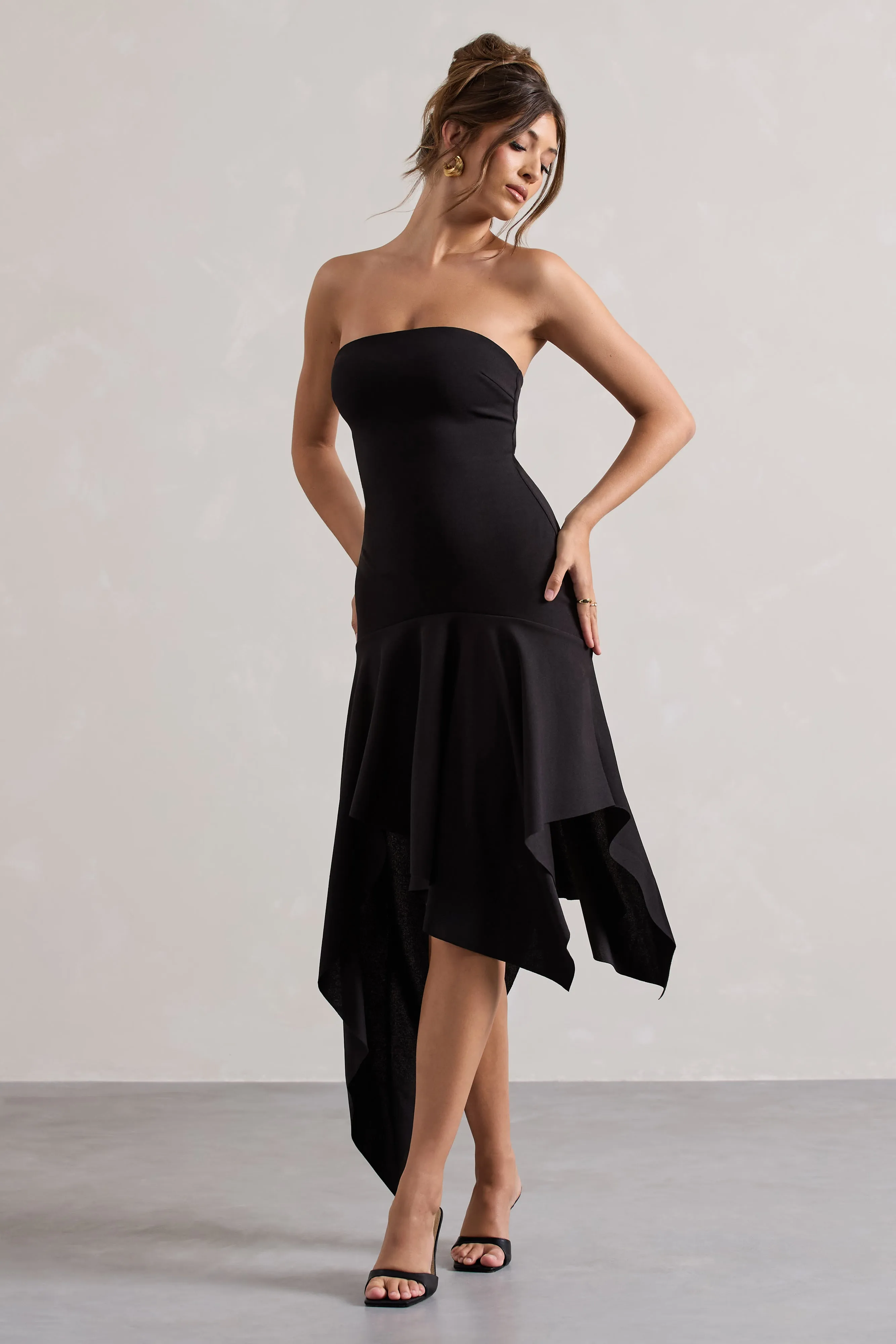 Catalina | Black Bandeau Maxi Dress With Draped Hem sold by Club L London product image thumbnail 4