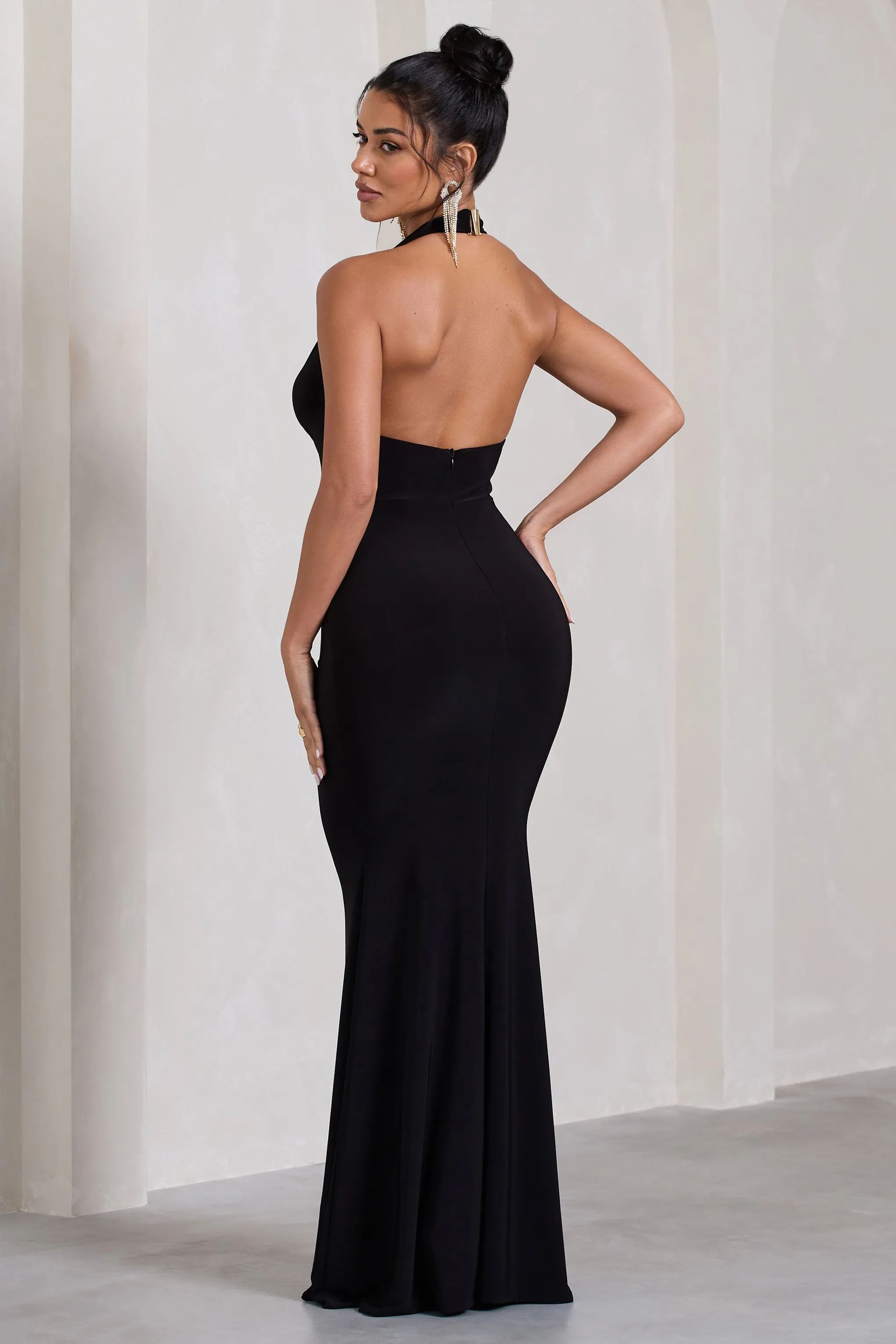 Kaia | Black Ruched Cowl-Neck Maxi Dress With Drape sold by Club L London product image thumbnail 2