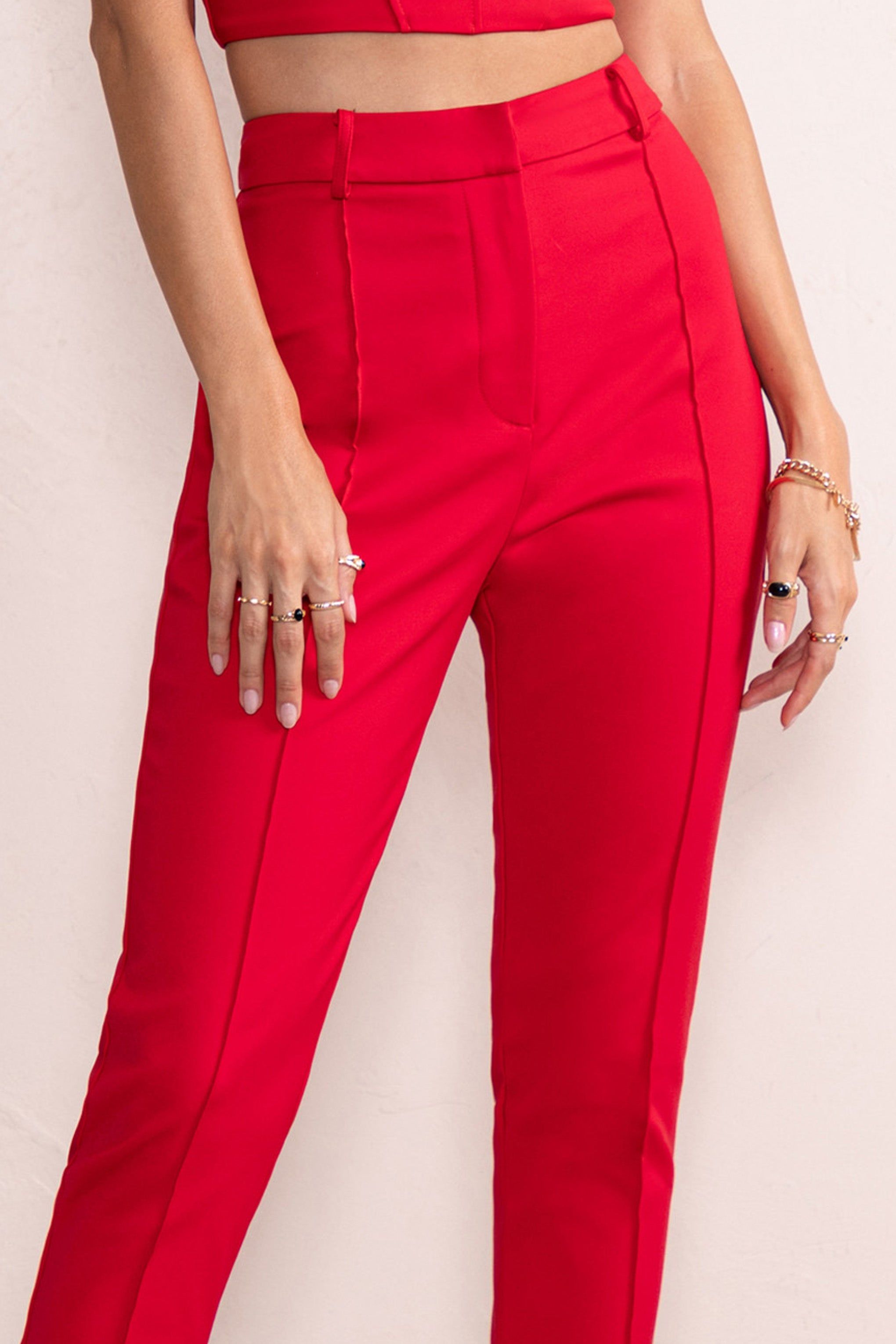Vita | Red High Waist Straight Leg Tailored Pants sold by Club L London product image thumbnail 3