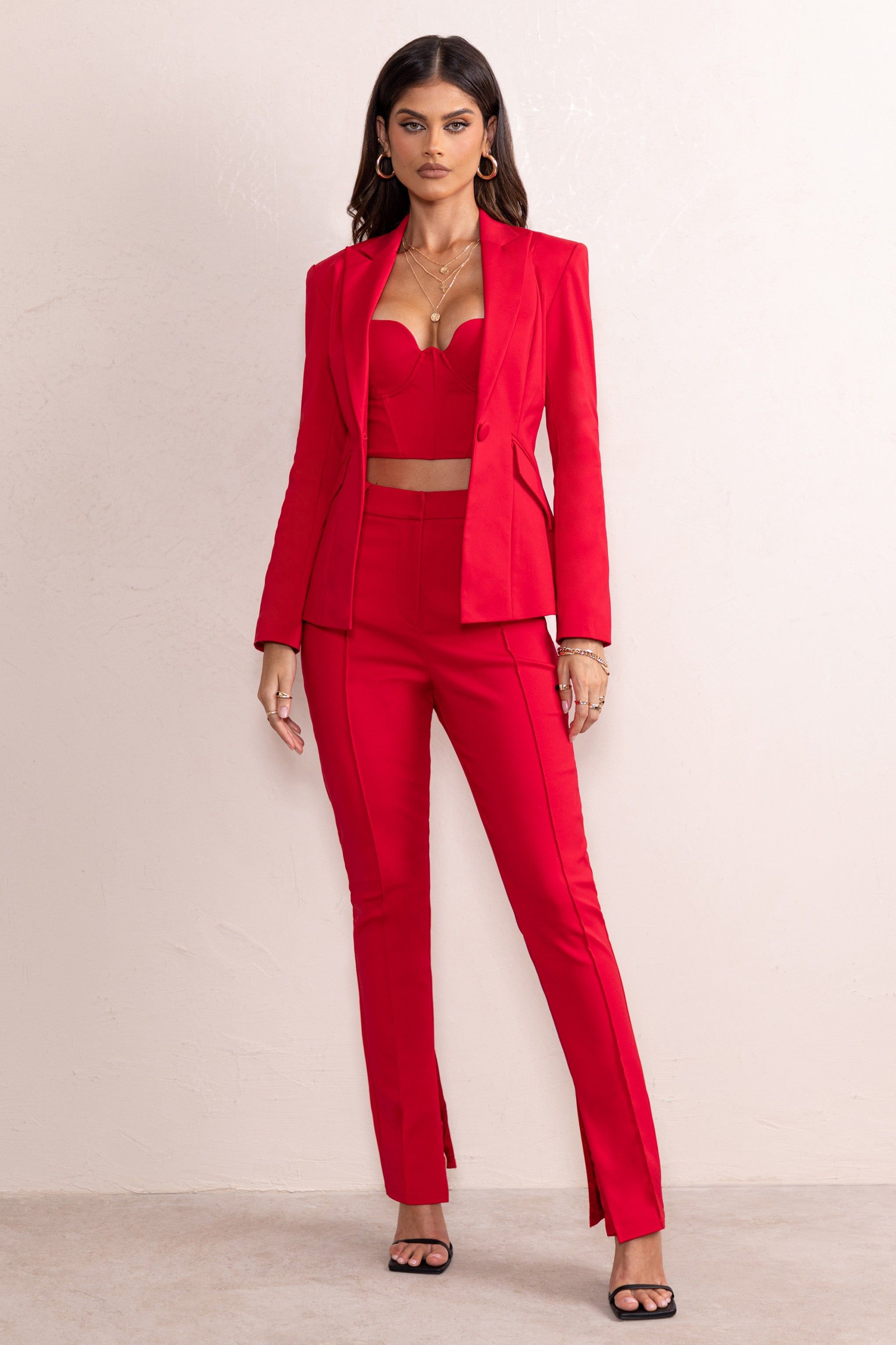 Vita | Red High Waist Straight Leg Tailored Pants sold by Club L London product image thumbnail 4
