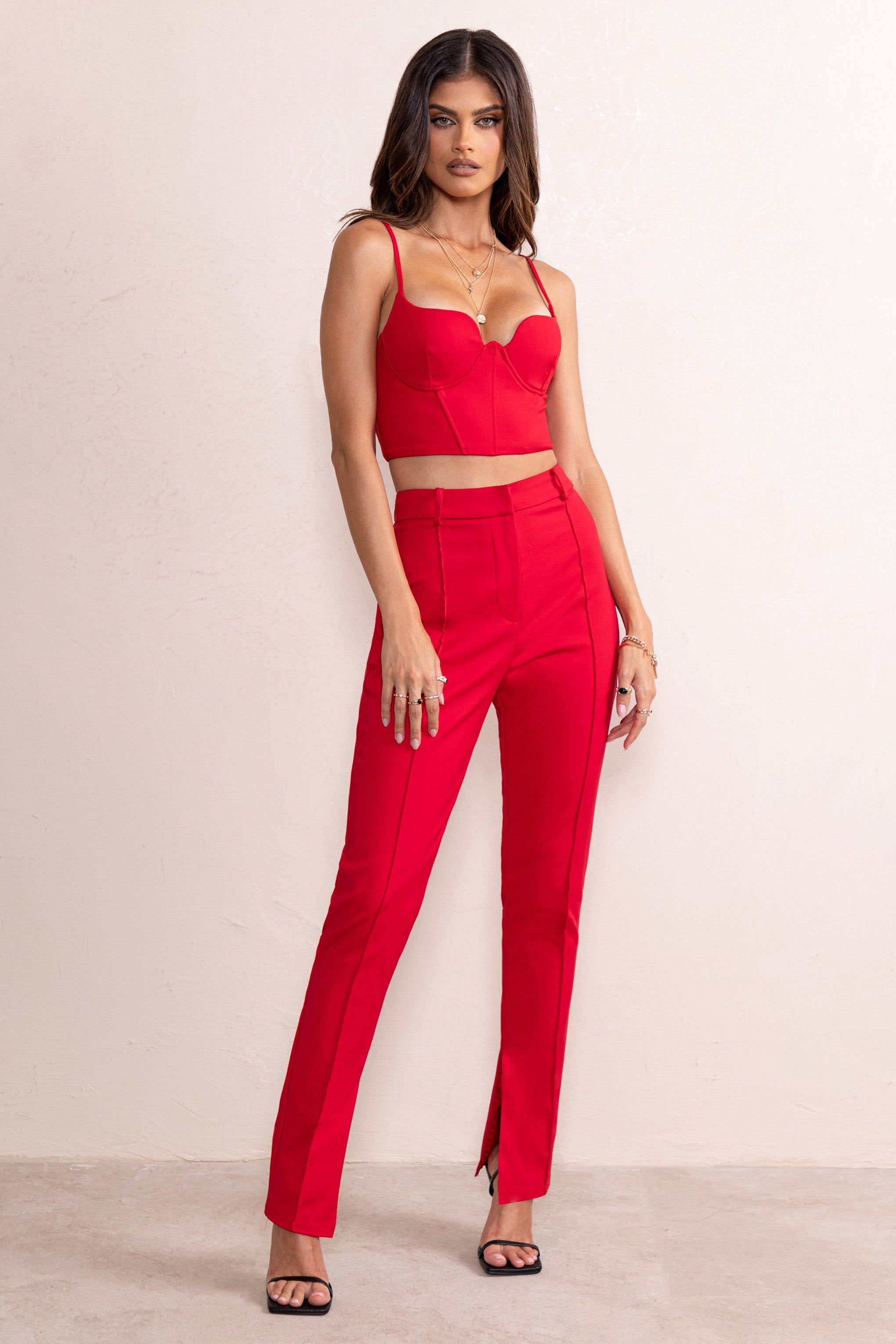 Vita | Red High Waist Straight Leg Tailored Pants sold by Club L London