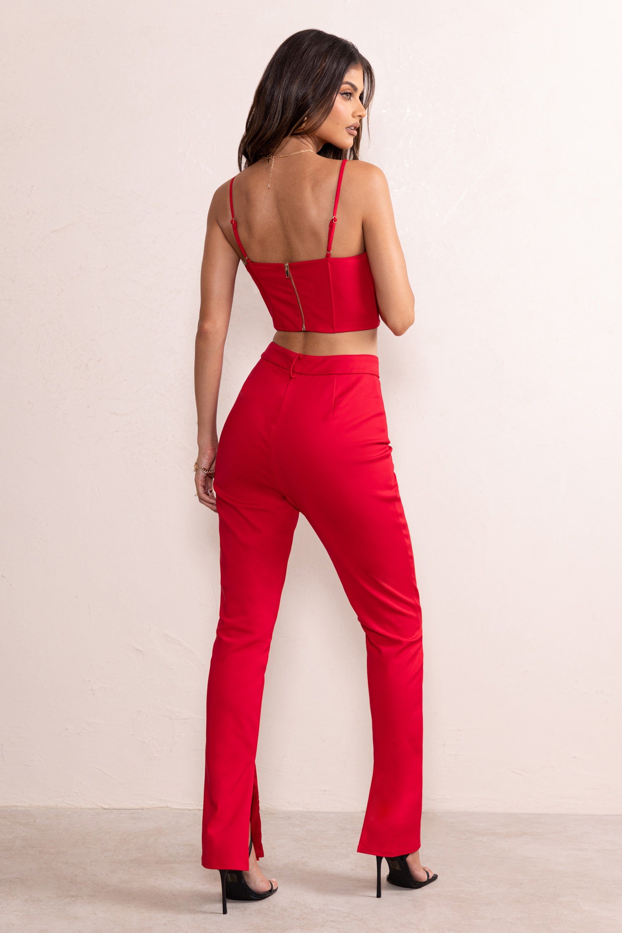 Vita | Red High Waist Straight Leg Tailored Pants sold by Club L London product image thumbnail 2