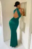 Unstoppable | Teal Cross Over Halter Neck Maxi Dress sold by Club L London