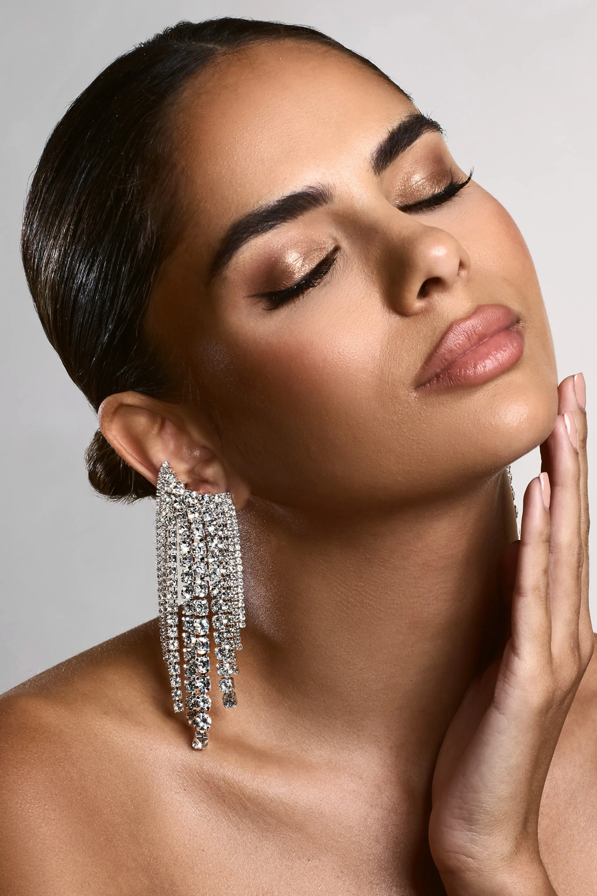 Christine | Silver Diamante Drop Earrings sold by Club L London product image thumbnail 2