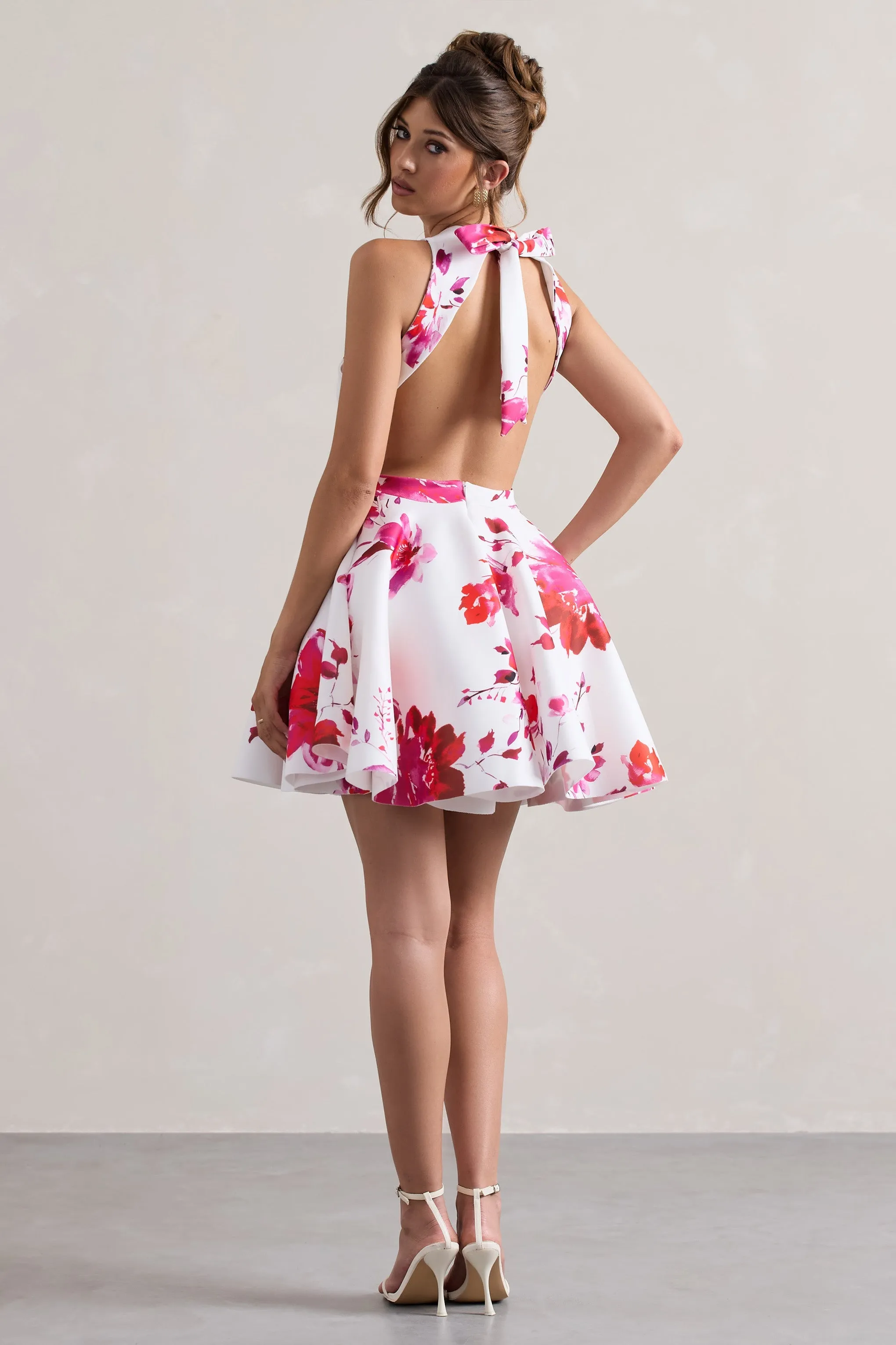 Waverly | Pink Floral Racer-Neck Sleeveless Skater Mini Dress sold by Club L London product image thumbnail 2