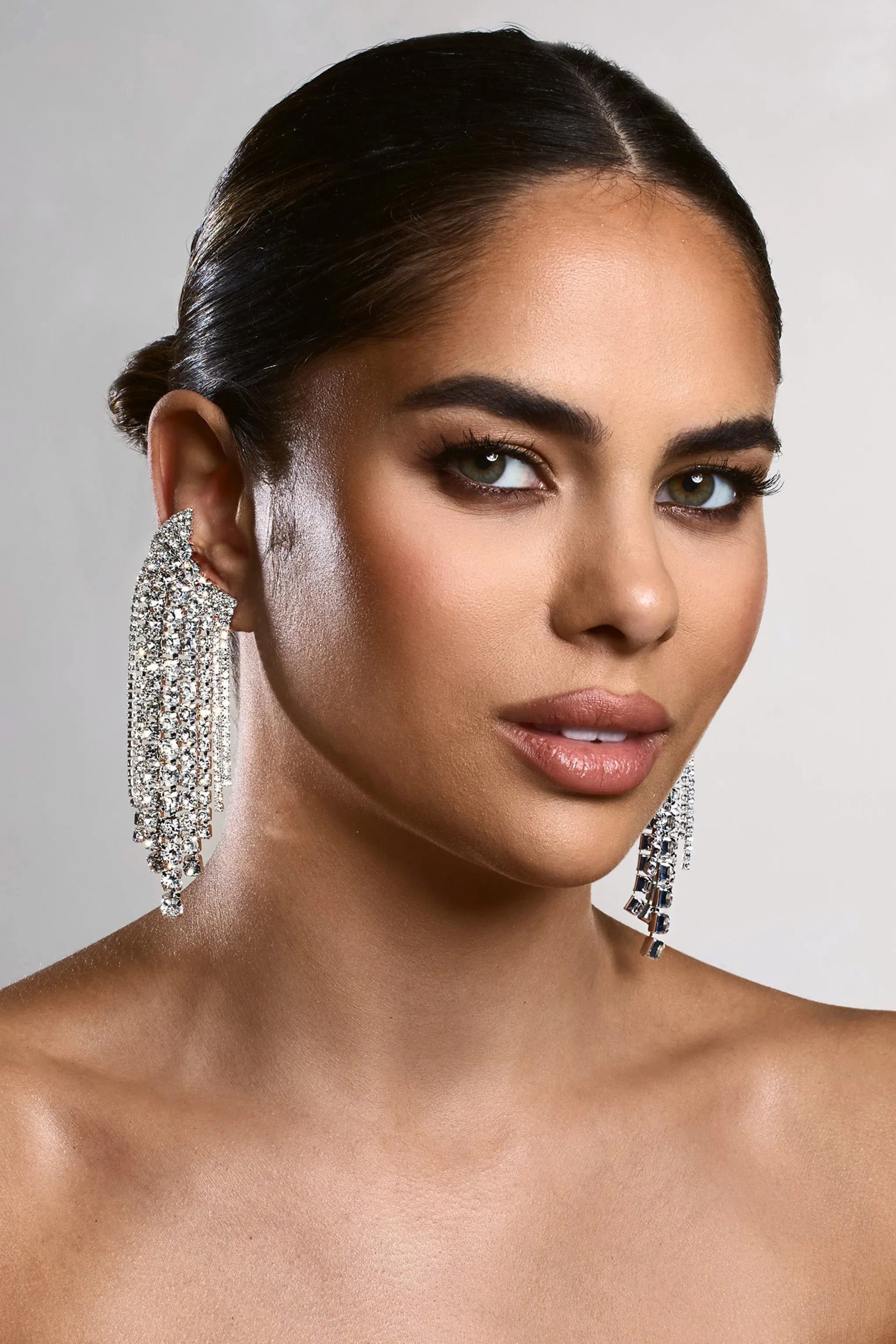 Christine | Silver Diamante Drop Earrings sold by Club L London