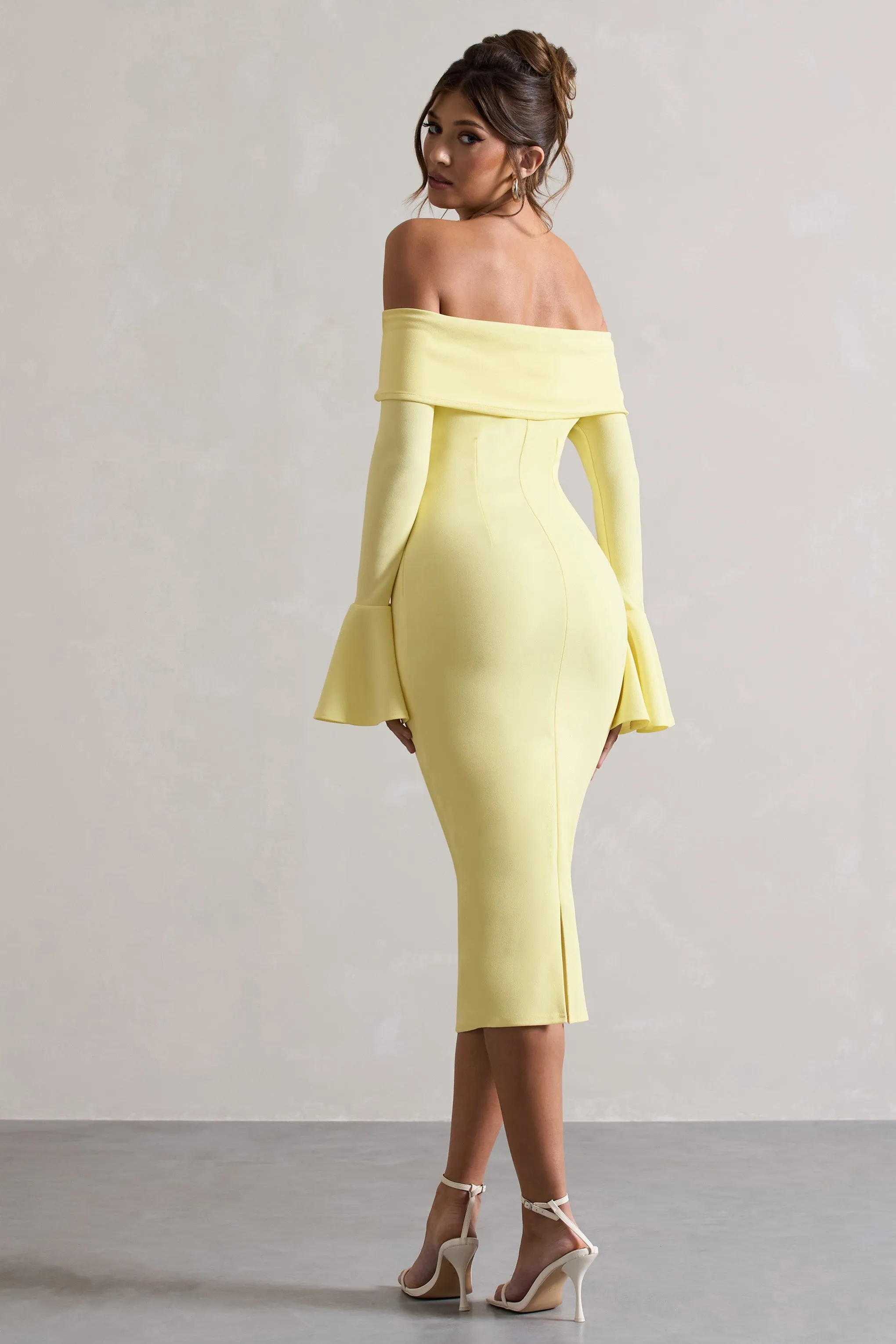 Emma | Lemon Bardot Flared-Sleeve Midi Dress sold by Club L London product image thumbnail 2