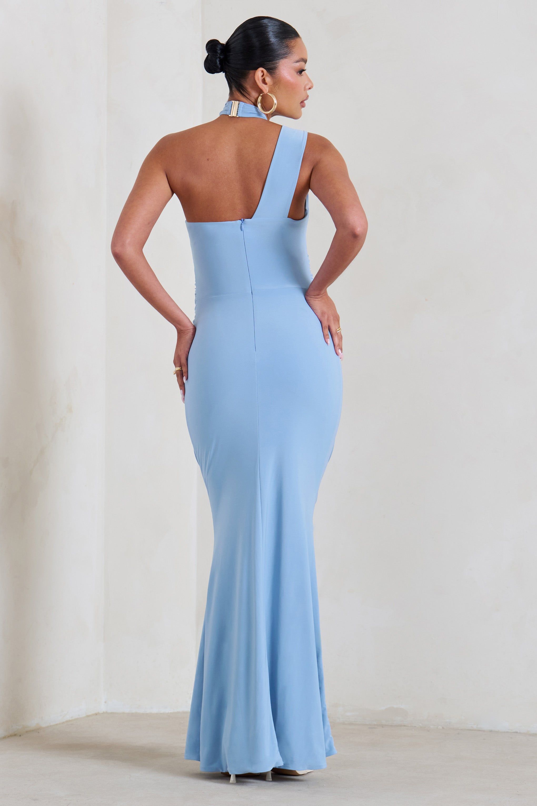 Alba | Powder Blue Maternity Halter Asymmetric Maxi Dress with Cut Out sold by Club L London product image thumbnail 2