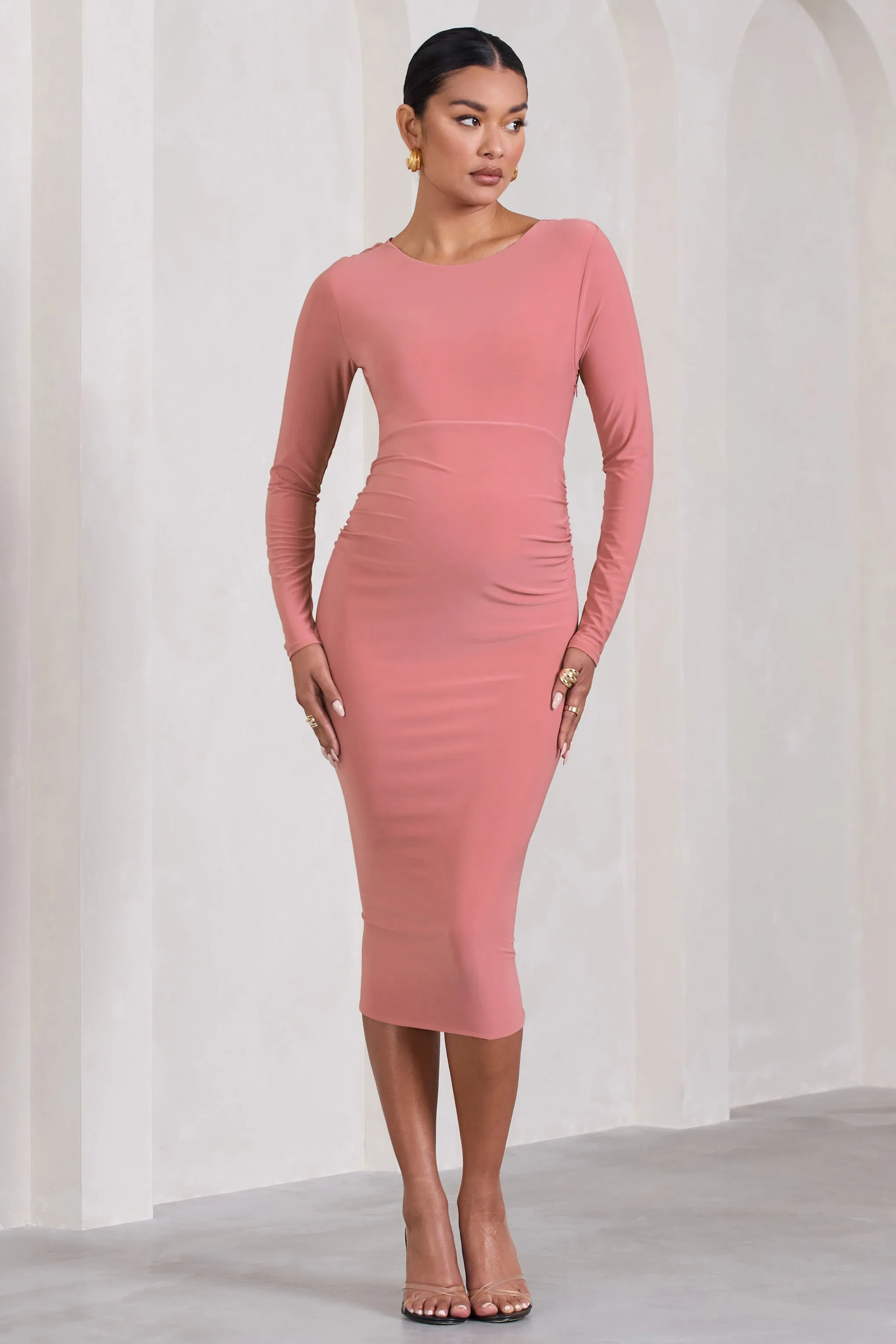 Embrace | Blush Pink Long-Sleeved Maternity Midi Dress sold by Club L London product image thumbnail 5