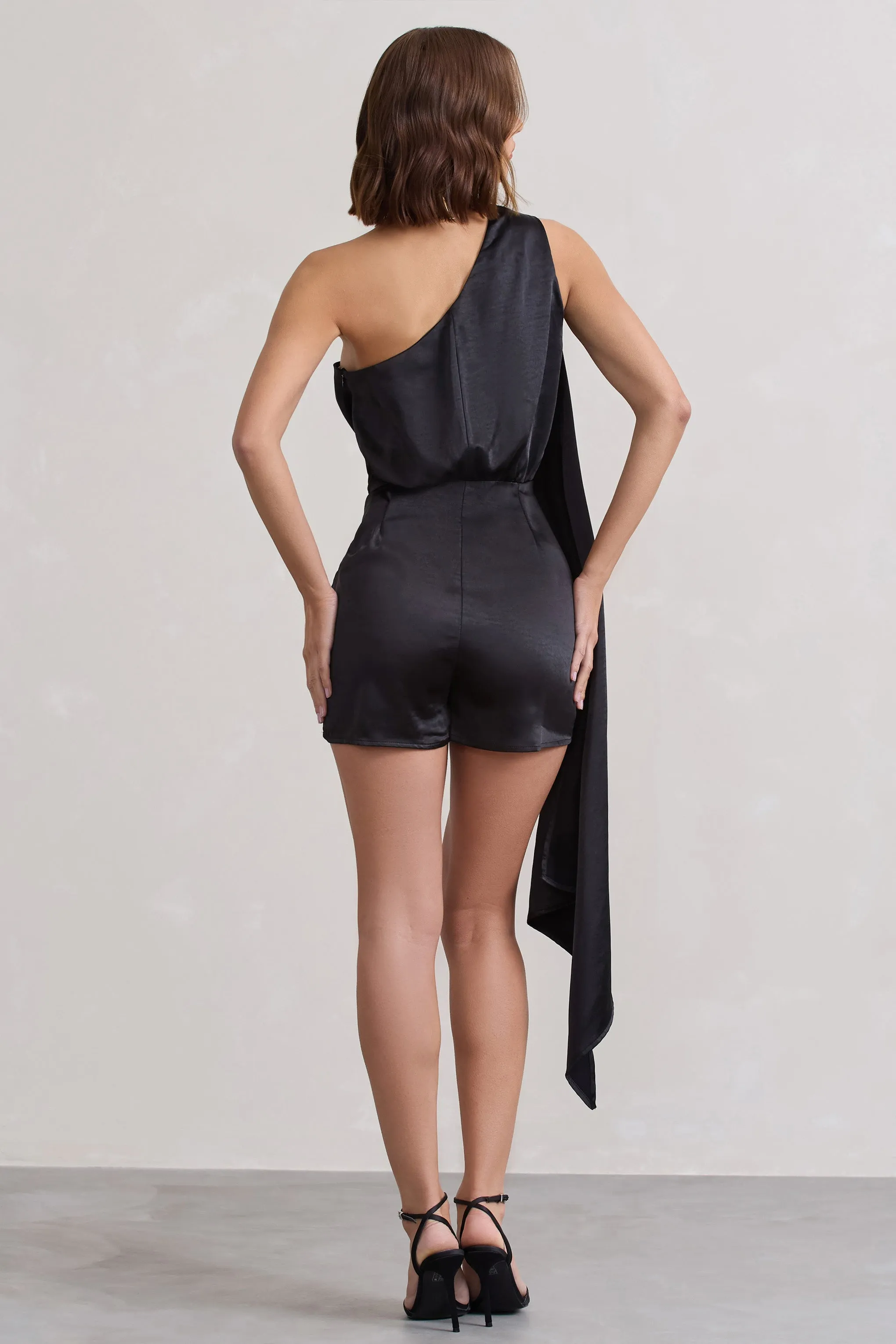 Ladies Day | Black Satin Scarf Detail Playsuit sold by Club L London product image thumbnail 2