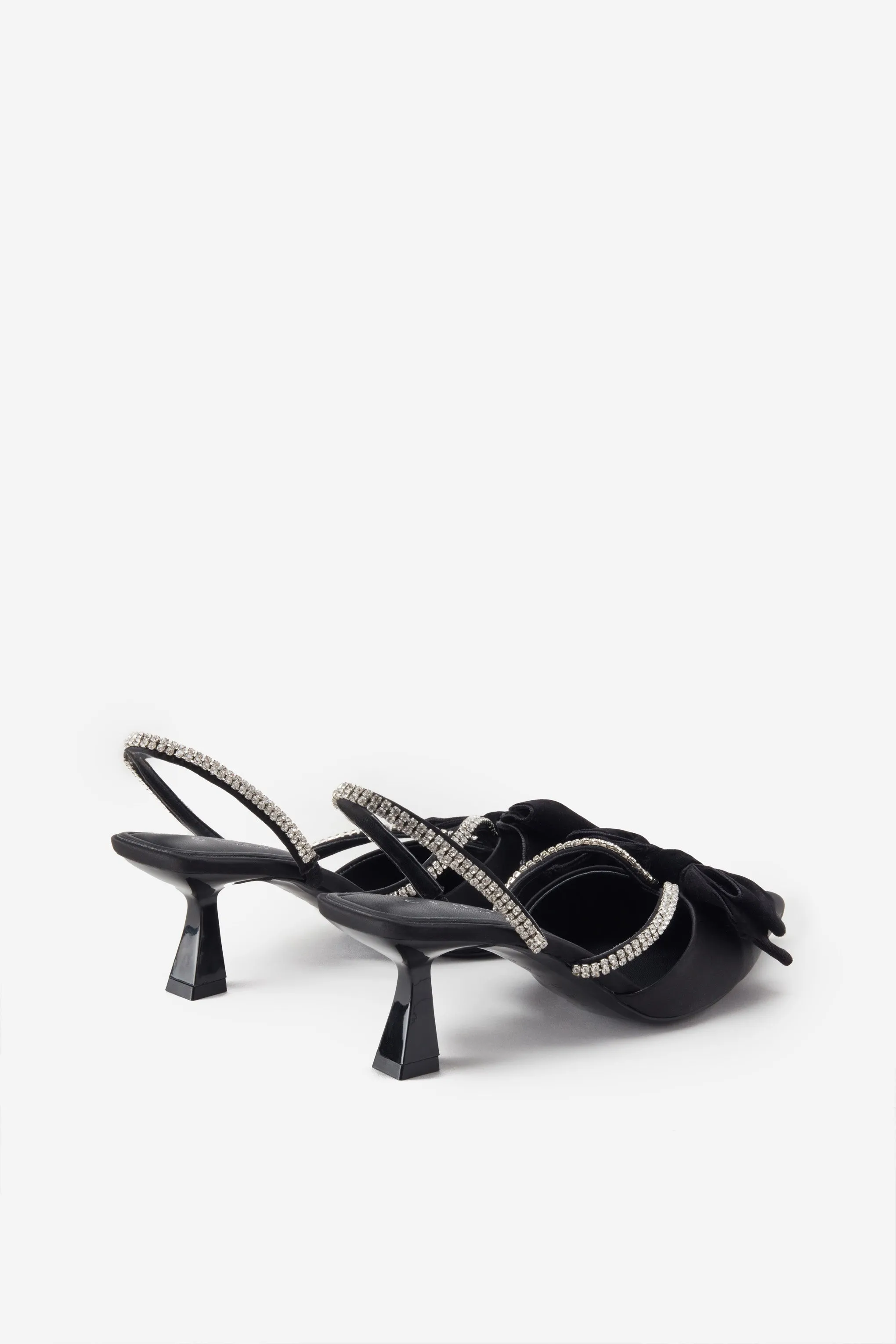 Pretty & Poised | Black Diamante Strap Sling Back Kitten Heels With Bows sold by Club L London product image thumbnail 3