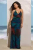 Clio | Blue Print Halter-Neck Chiffon Maxi Dress sold by Club L London