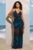 Clio | Blue Print Halter-Neck Chiffon Maxi Dress sold by Club L London