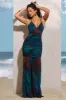 Clio | Blue Print Halter-Neck Chiffon Maxi Dress sold by Club L London