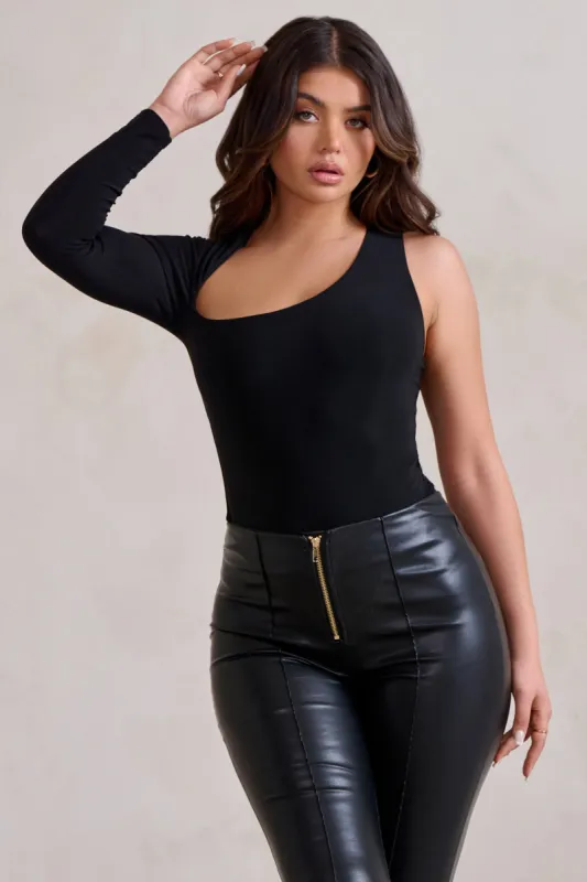 Chrissie | Black Asymmetric Cut Out Bodysuit sold by Club L London