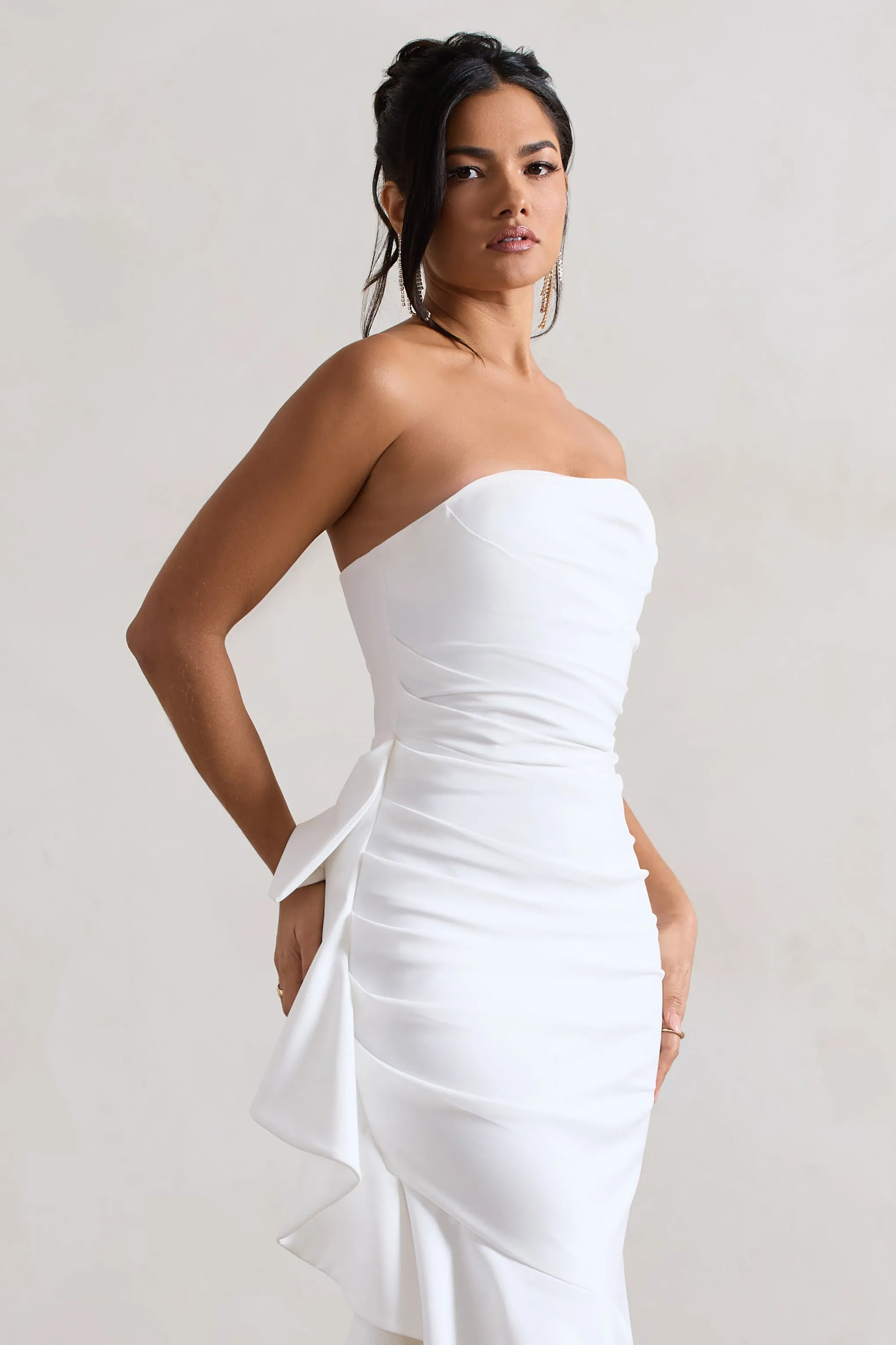 New Age | White Strapless Asymmetric Ruffled Maxi Dress sold by Club L London product image thumbnail 3