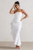 New Age | White Strapless Asymmetric Ruffled Maxi Dress sold by Club L London