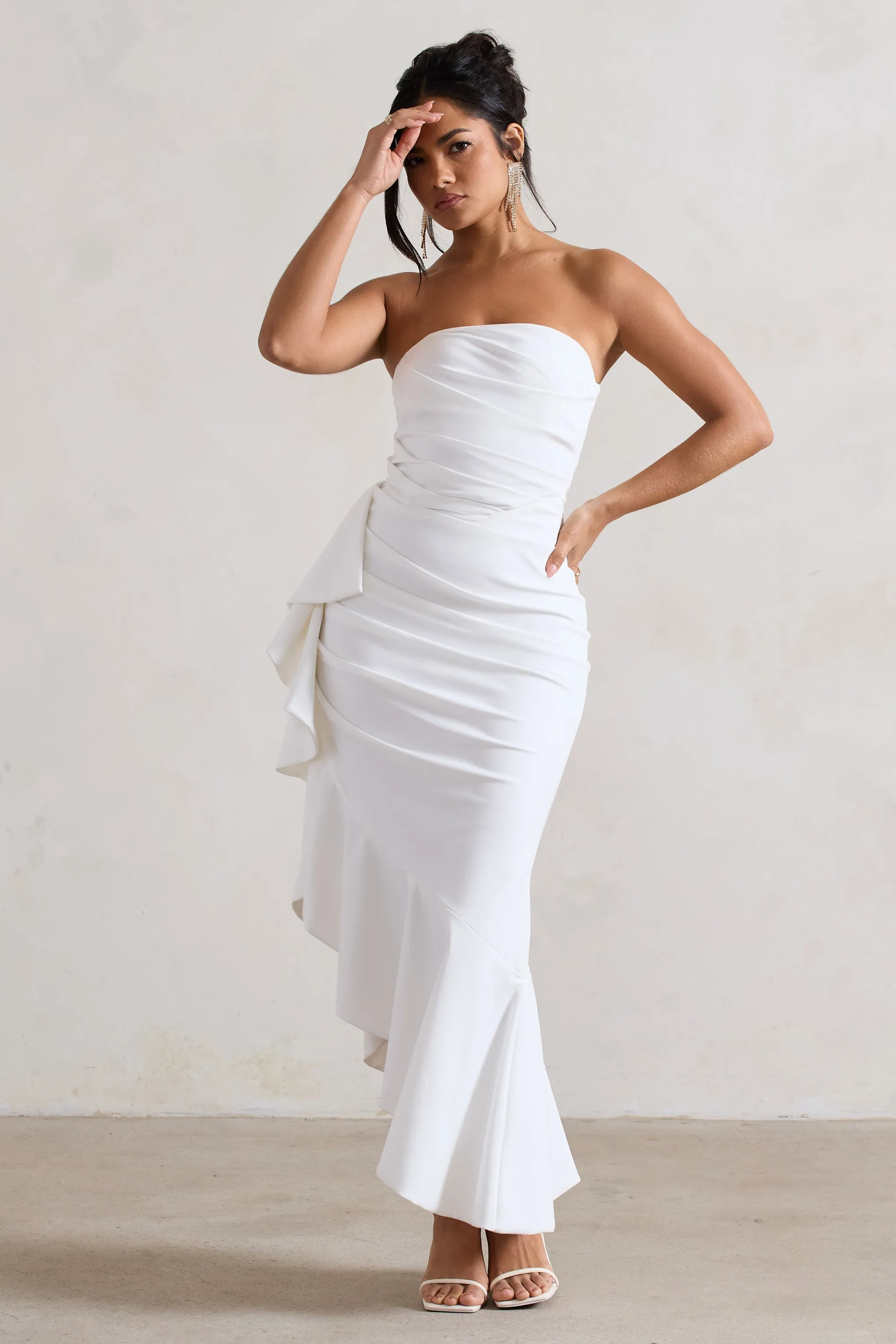 New Age | White Strapless Asymmetric Ruffled Maxi Dress sold by Club L London product image thumbnail 5